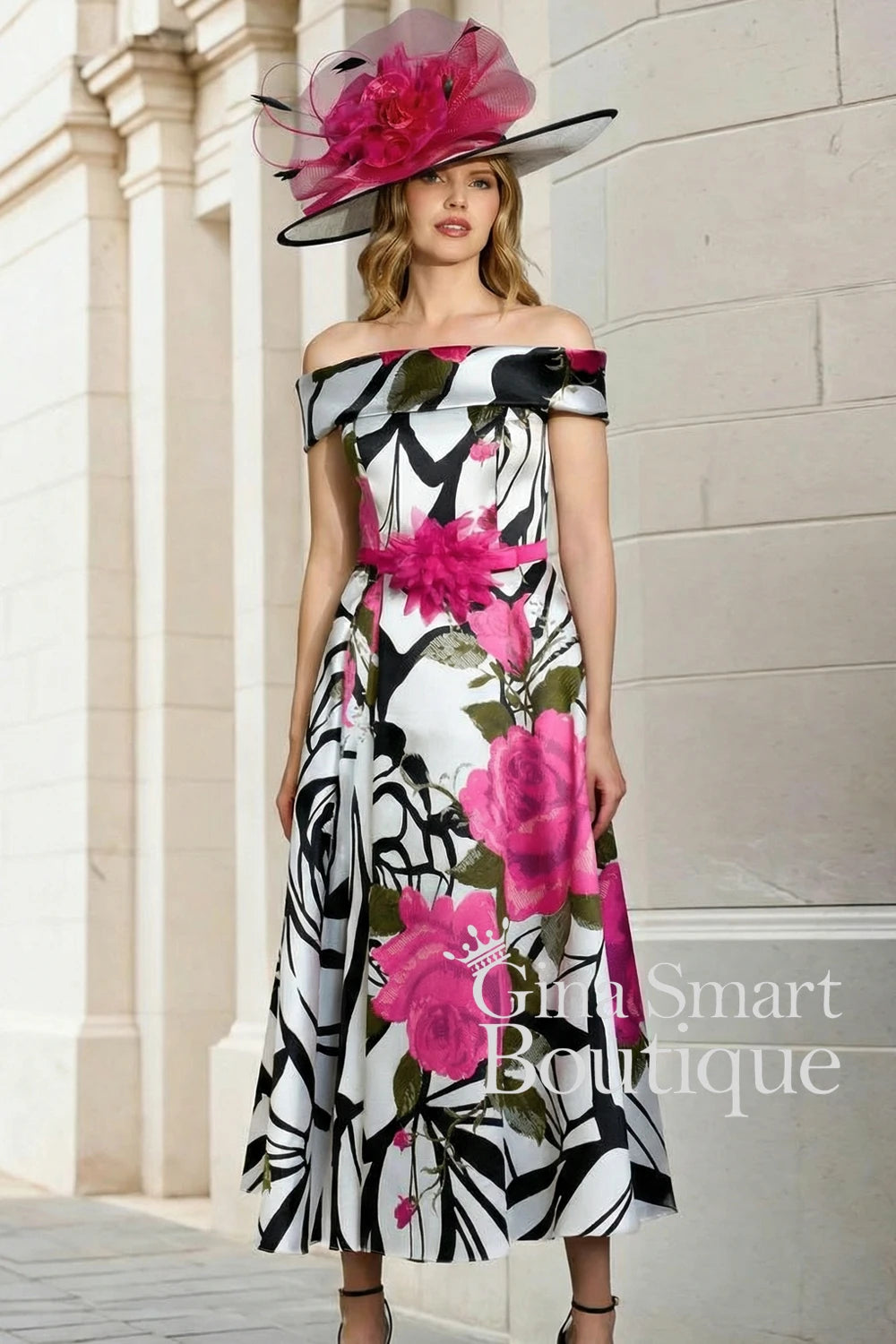 Gabriela Sanchez Bardot Midi Dress with Pockets — Fuchsia Print — Styl –  ginasmartboutique