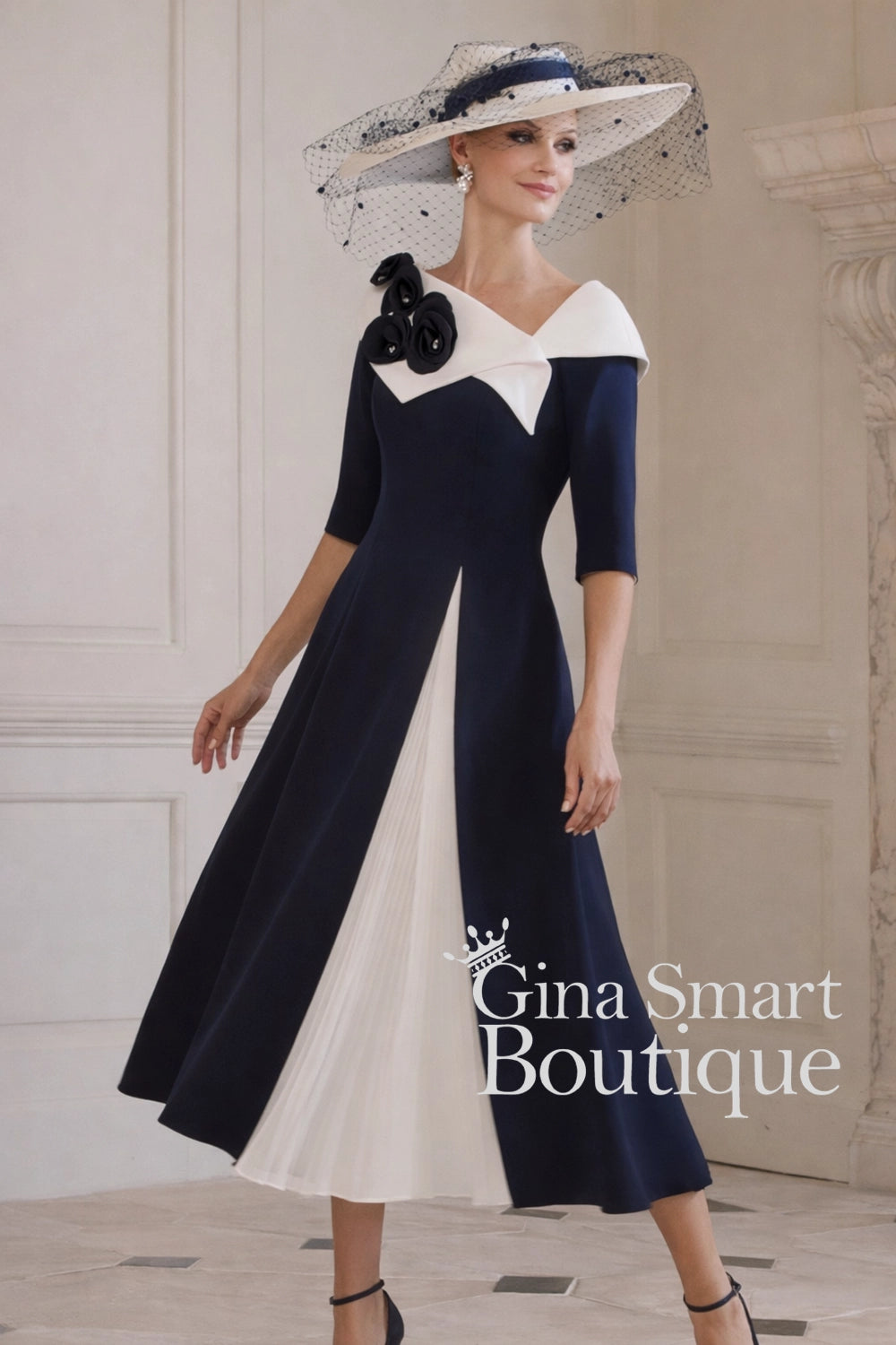 slim fit dress slacks John Charles 29321SV Navy/Ivory Dress – ginasmartboutique