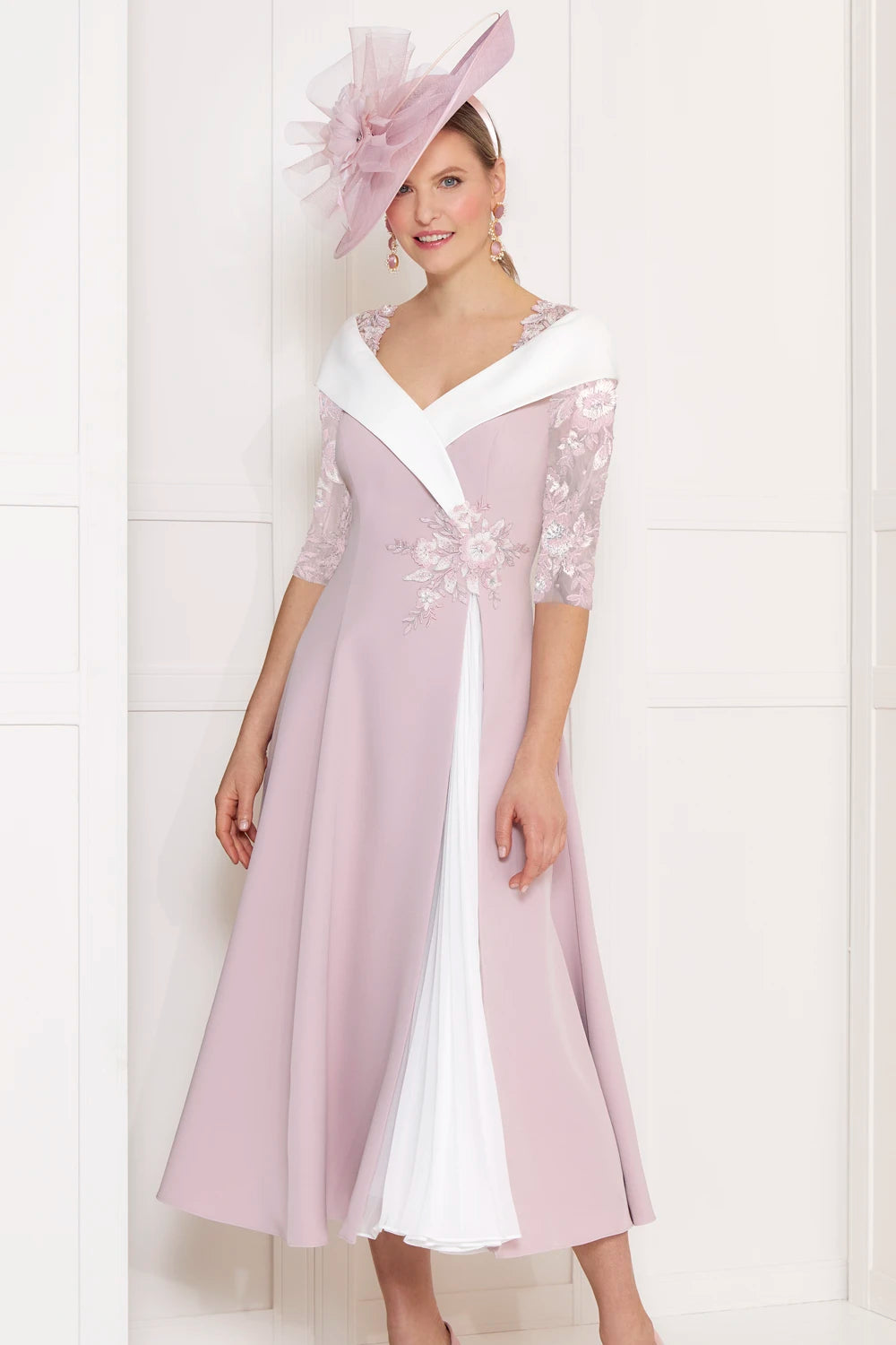 John Charles 66587B Rose/Ivory Sleeve Crepe, Chiffon & Lace –  ginasmartboutique