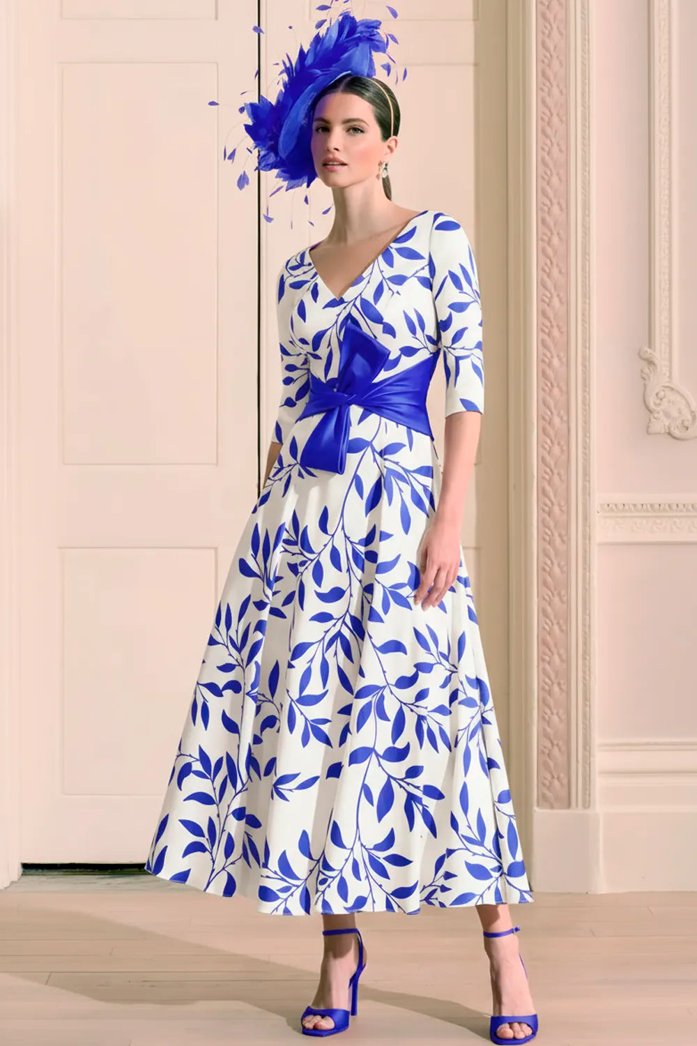 John Charles 66610 Printed Mikado Cobalt Ivory Dress John Charles 66610 Printed Mikado Cobalt Ivory Dress