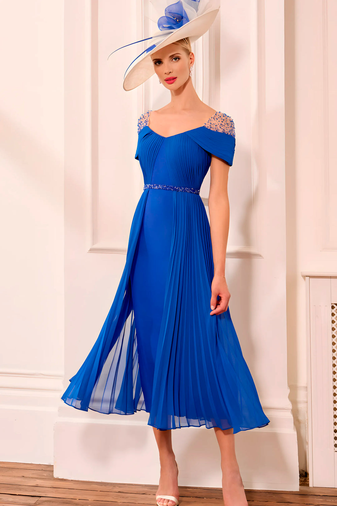 John Charles 66640 Chiffon & Beading Cobalt Dress