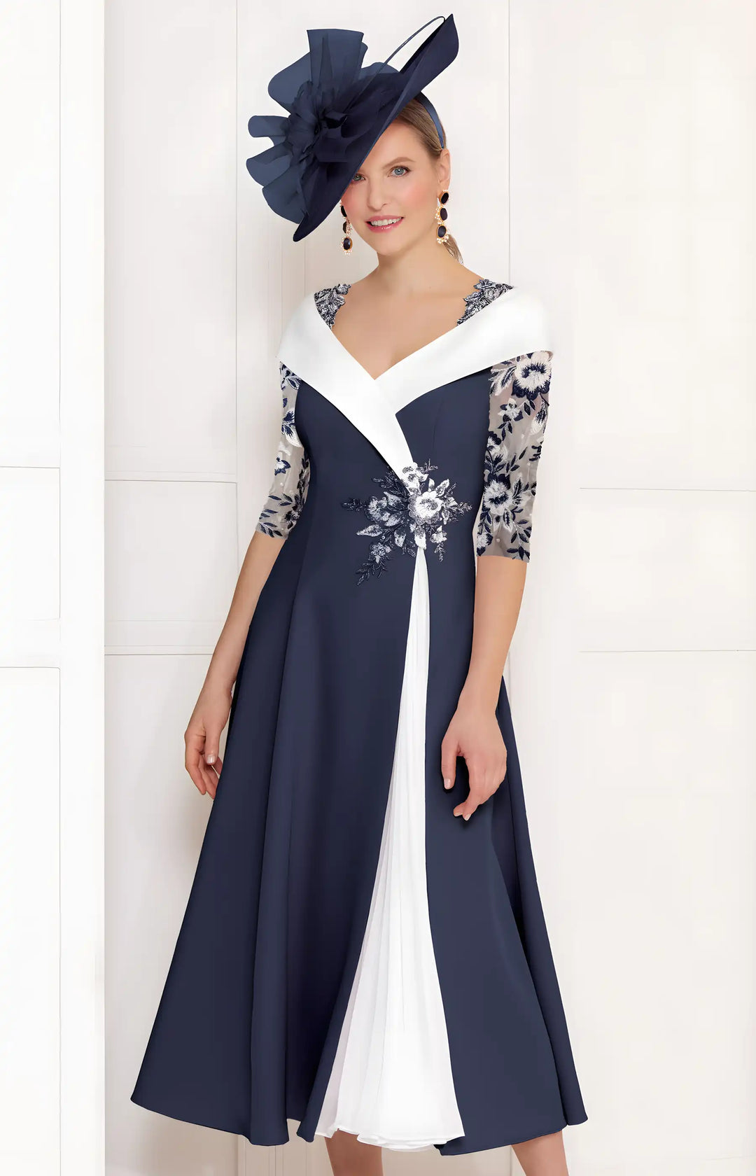 John Charles 66587B Sleeve Crepe, Chiffron & Lace