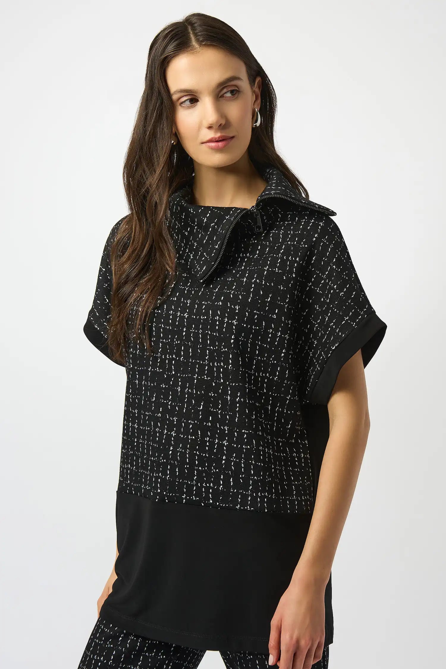 Joseph Ribkoff Black/Sand Pleated Trim Tunic Style 223140