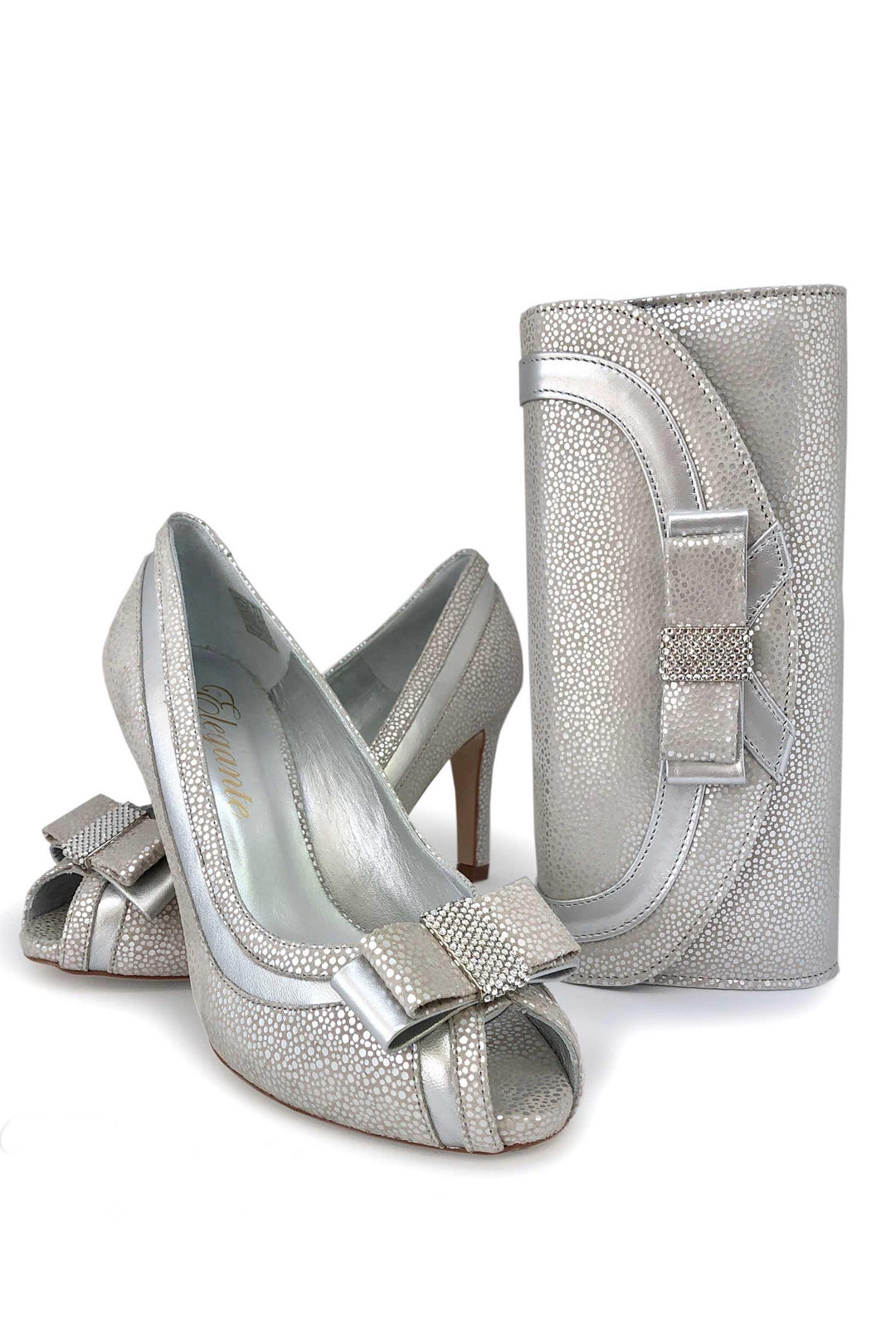 Elegante Luciana Corella Shoe and Bag Set Silver - Shoes and Bags Accessories, Bag, Elegante, Shoes, Silver, Special Occasion ginasmartboutique