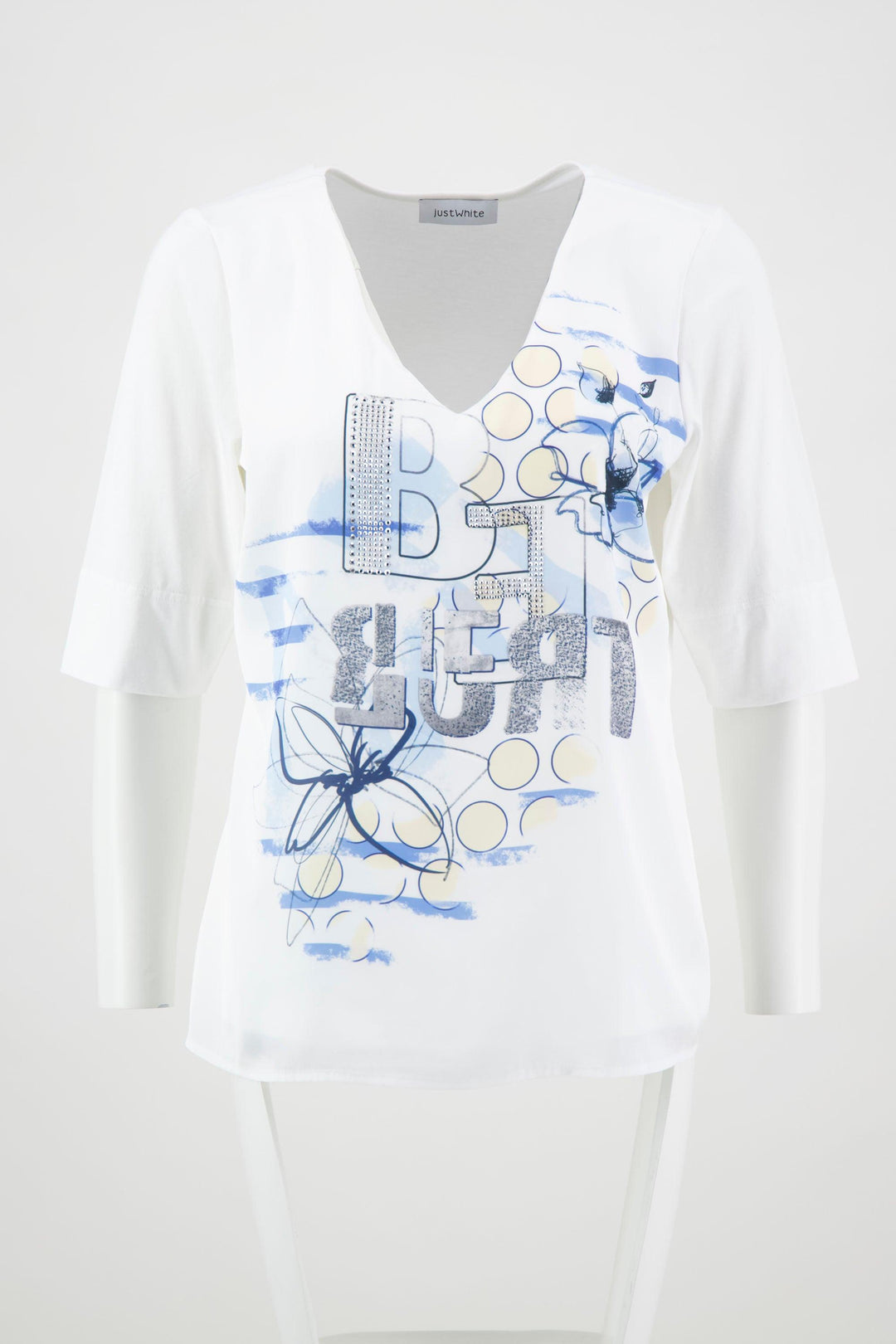 Just White Top Style J2971-425 - Top Blue, New, SS23, T-Shirt, Top ginasmartboutique