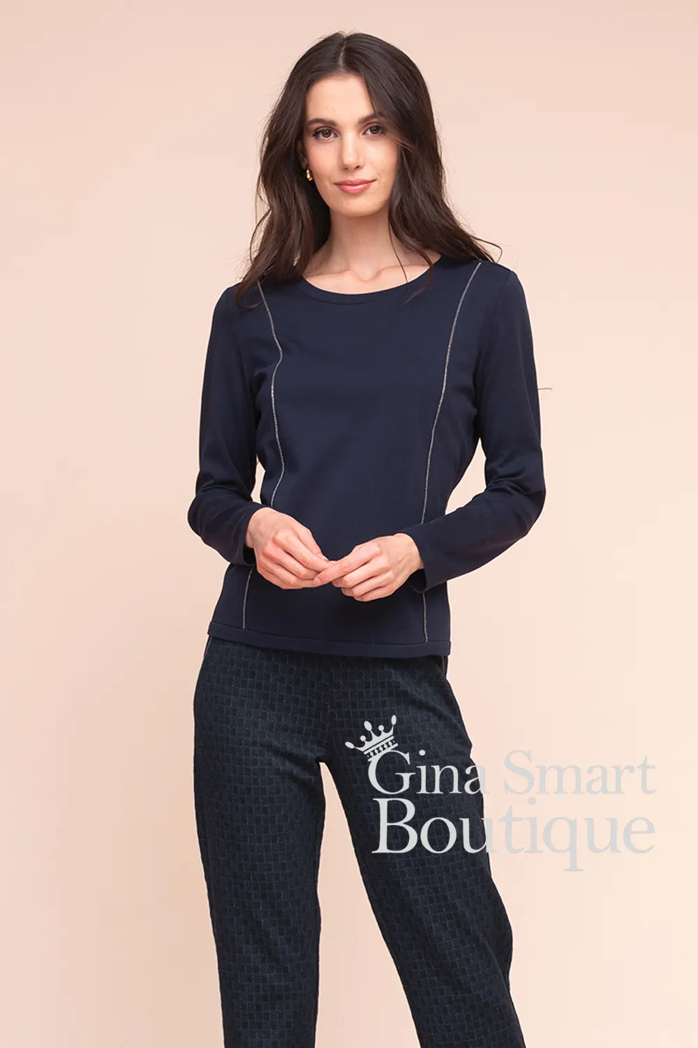 Alison Sheri Navy Long Sleeve Top Style A48097