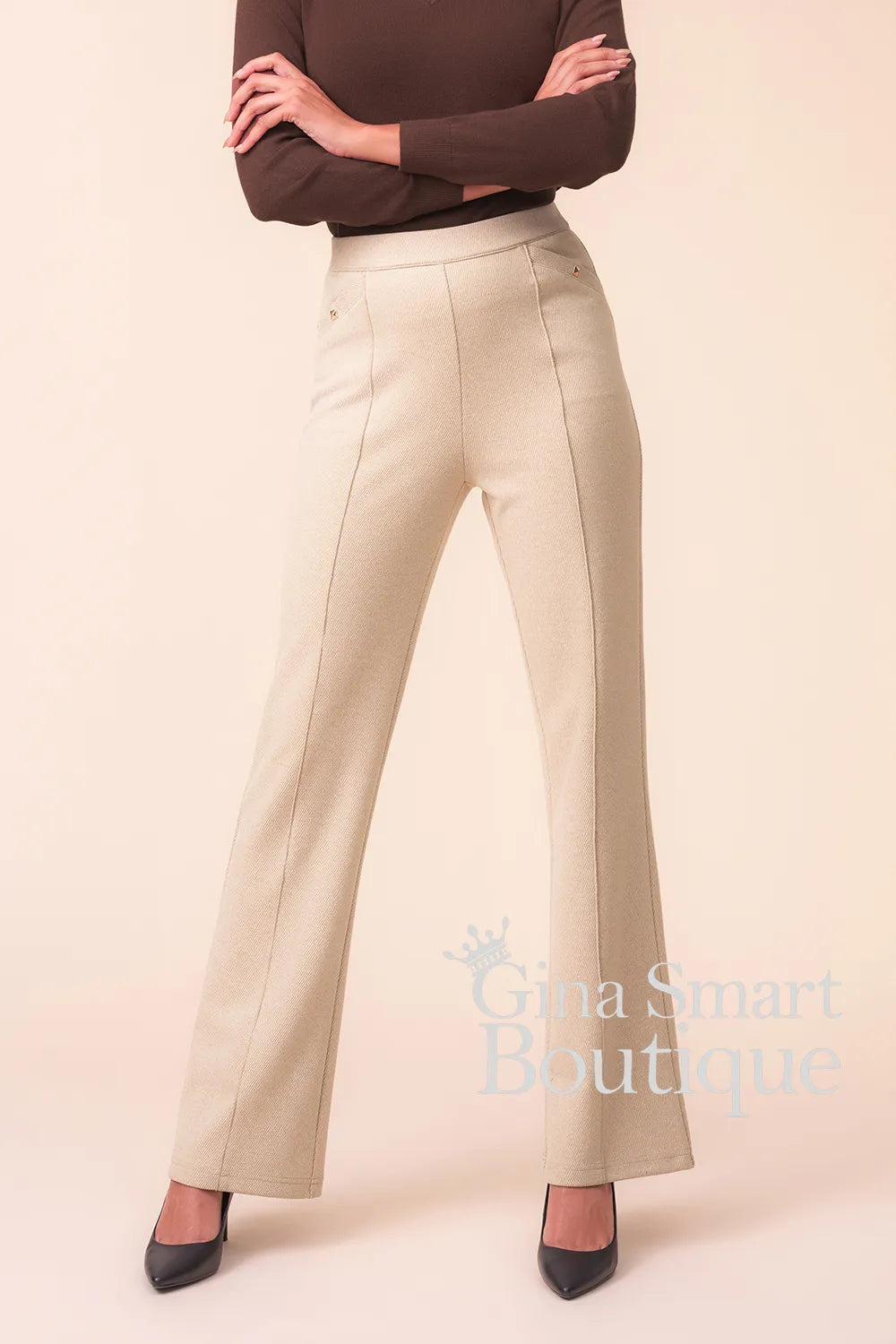 Alison Sheri Beige Pull On Trouser Style A48142
