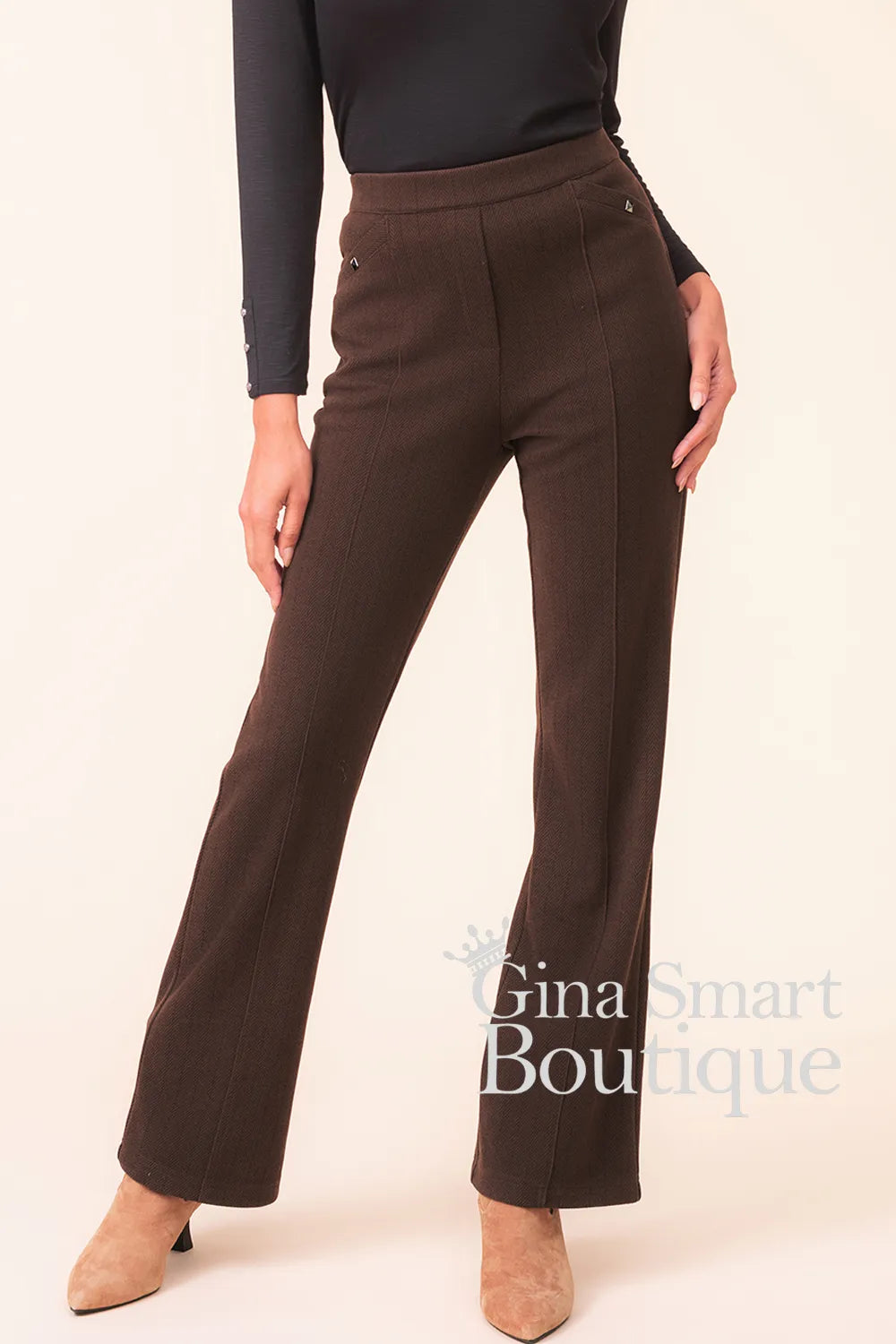 Alison Sheri Chocolate Brown Pull on Trousers Style A48162