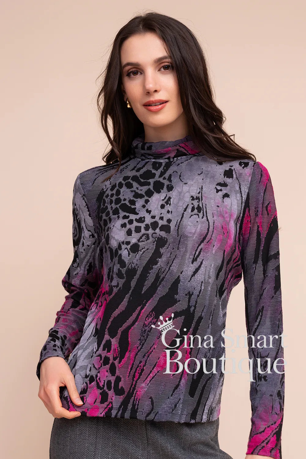 Alison Sheri Animal Print Long Sleeve Top Style A48255