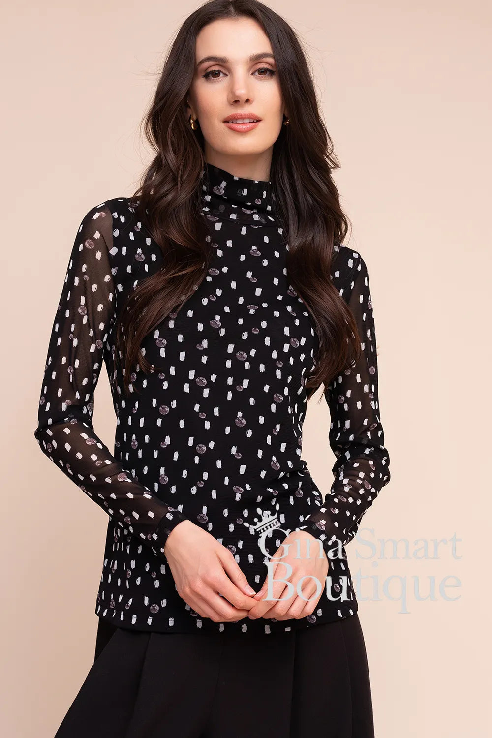 Alison Sheri Black High Neck Top Style A48390