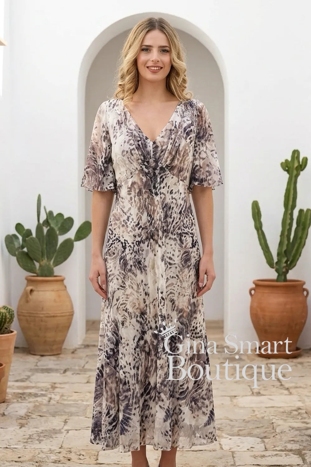 Allison 6160 Dress 36 Beige Animal