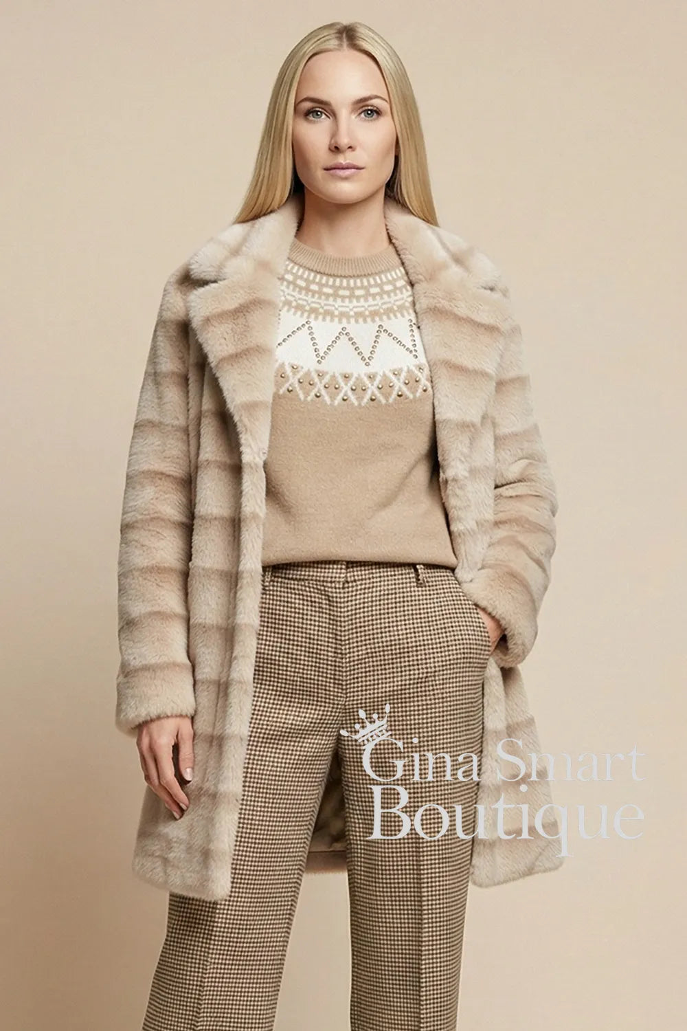 Allison Fashion Beige Reversible Coat Style DQ43KXX
