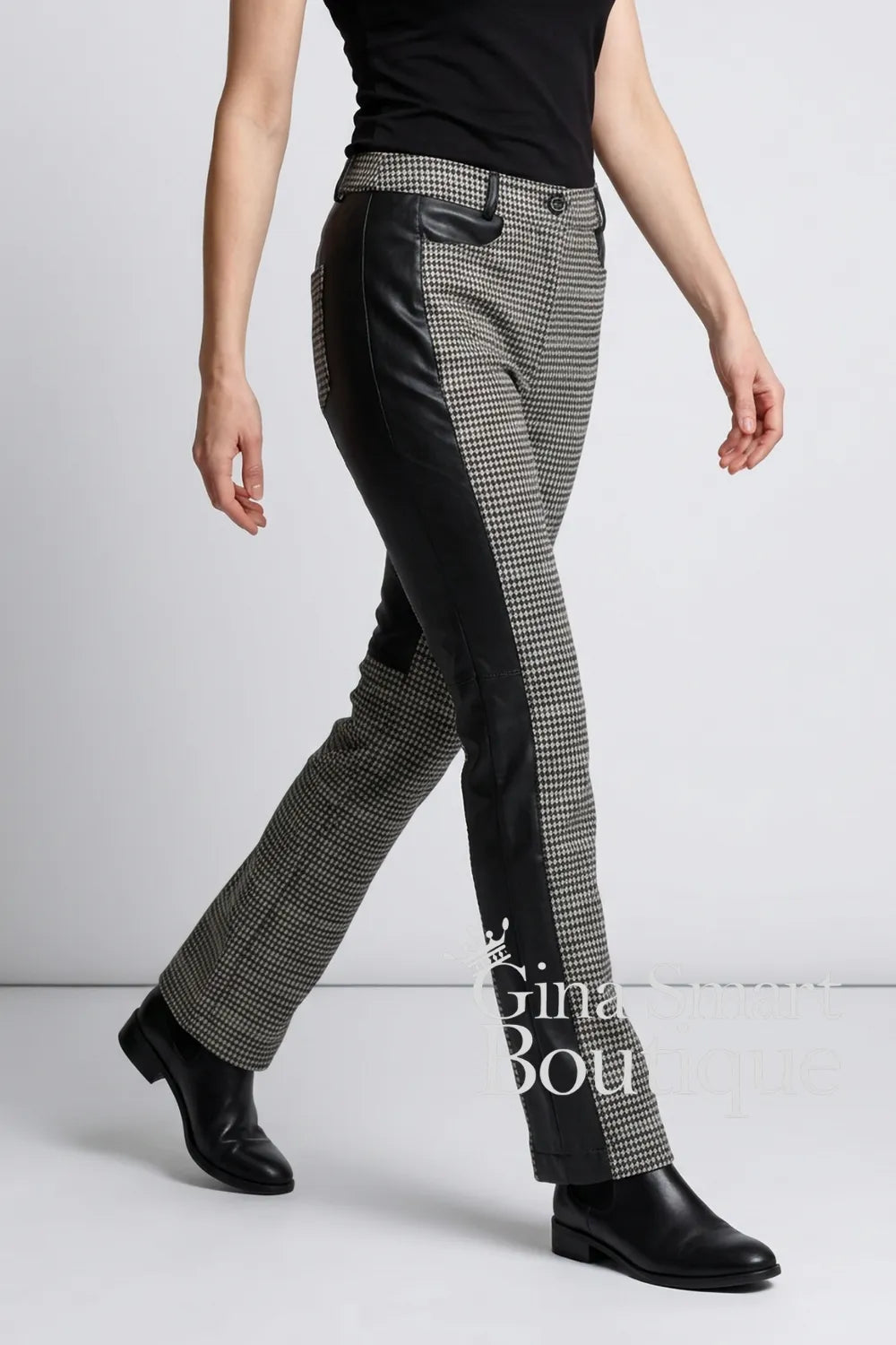 Arggido Check and Faux Leather Trouser Style 21012