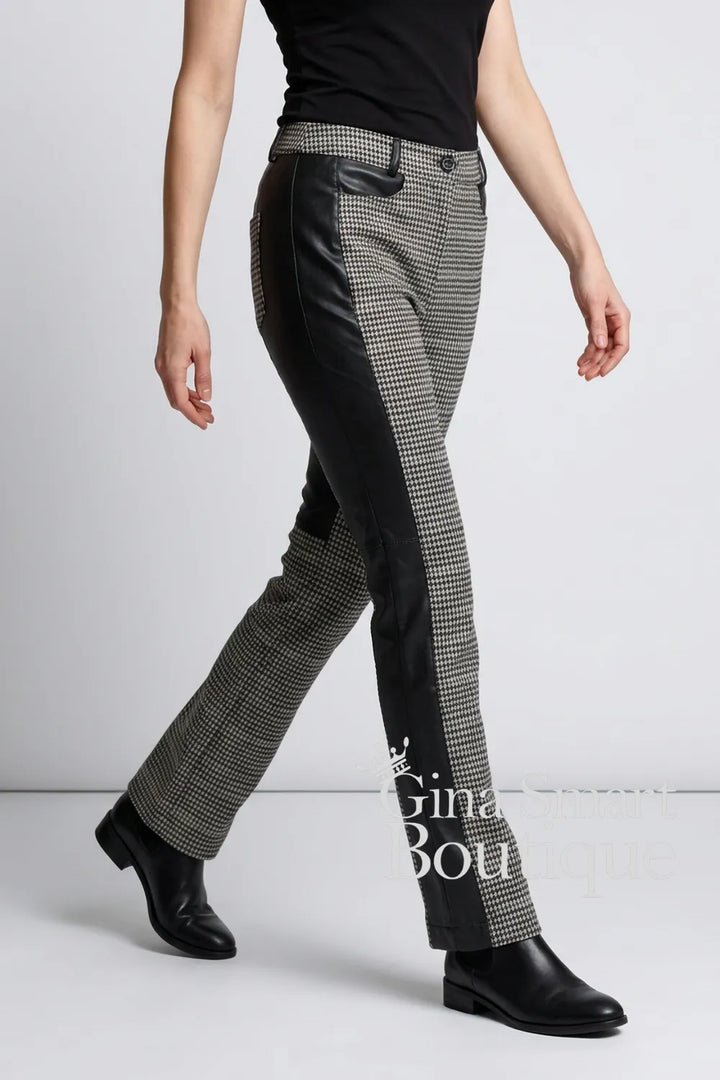 Arggido Check and Faux Leather Trouser Style 21012