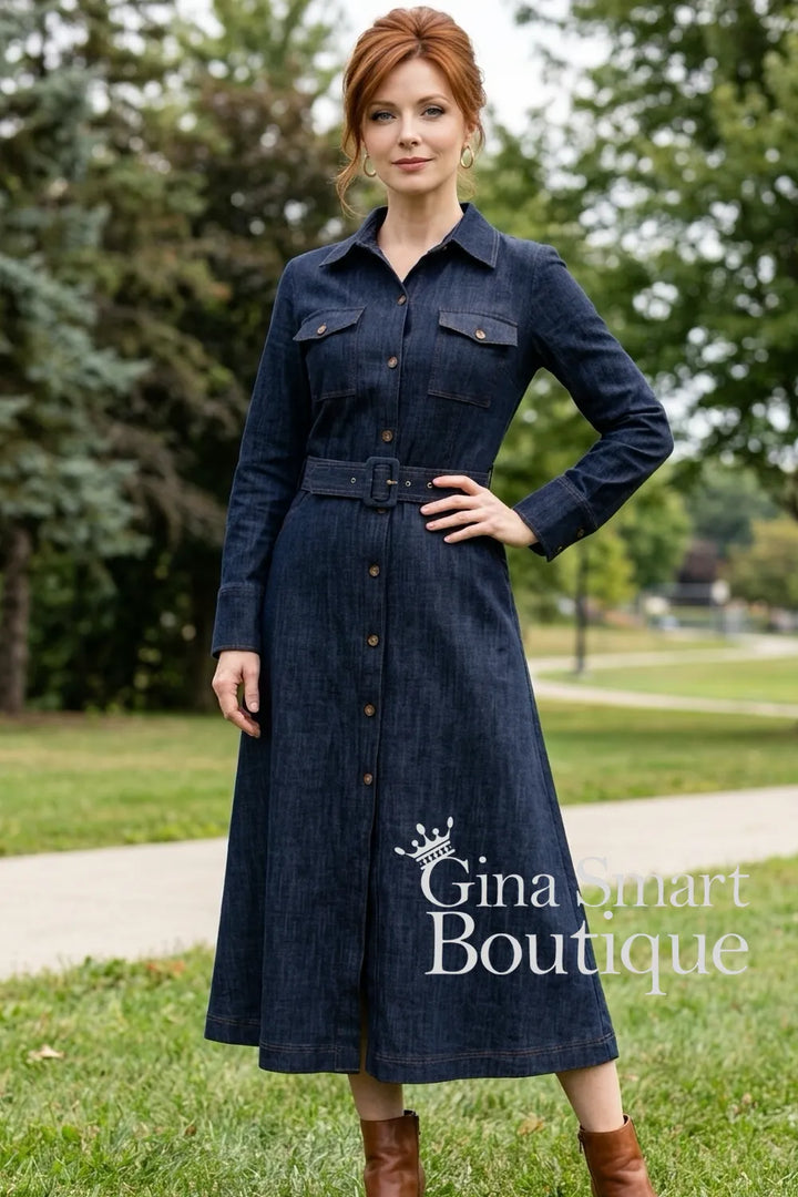 Arggido Denim Style Dress with Belt Style 21079