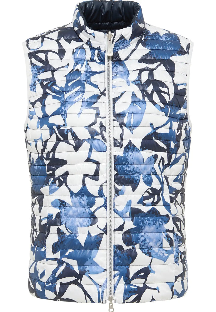 Reversible gilet with a vibrant blue and white artistic print on one side and a classic navy on the reverse, providing two distinct styles in one, style 55500042-860