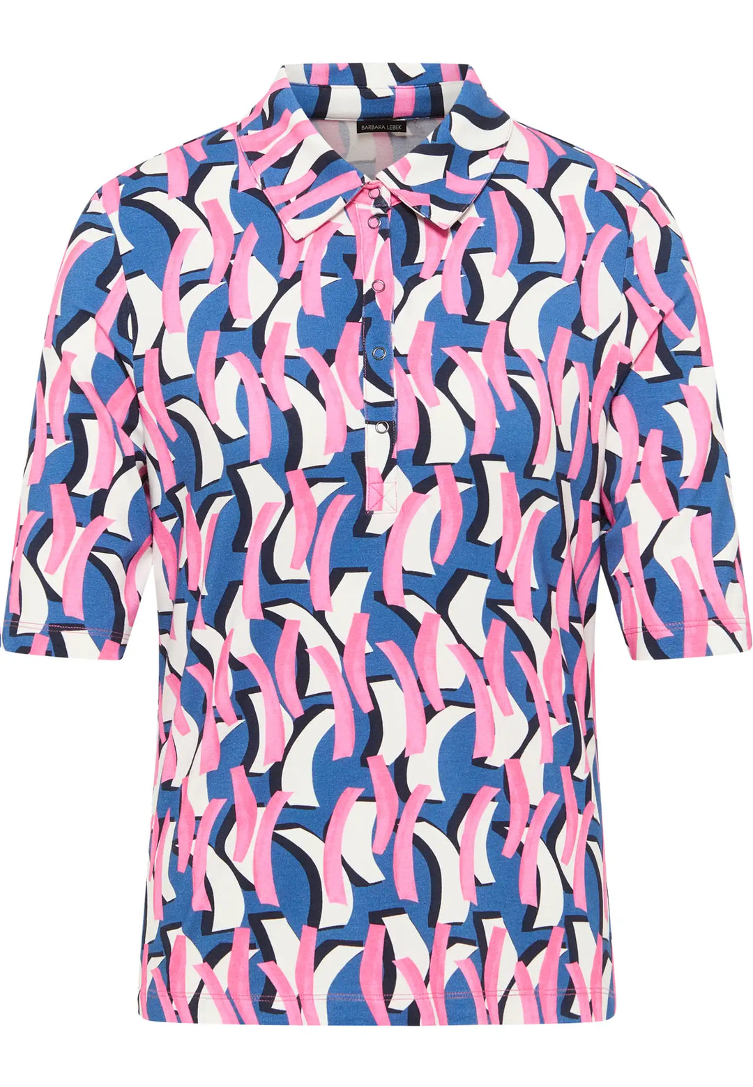 Dynamic print short-sleeve polo shirt in pink and navy on a light background, style  62010042-530