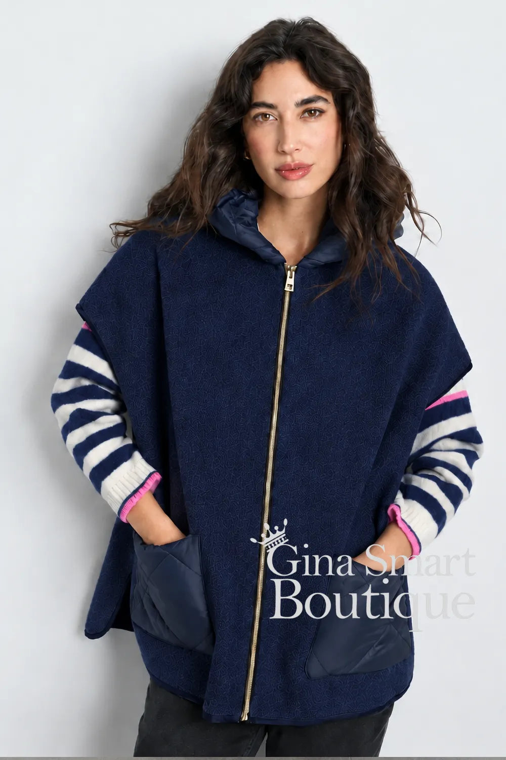 Tinta Navy Poncho Coat - Style Siomara
