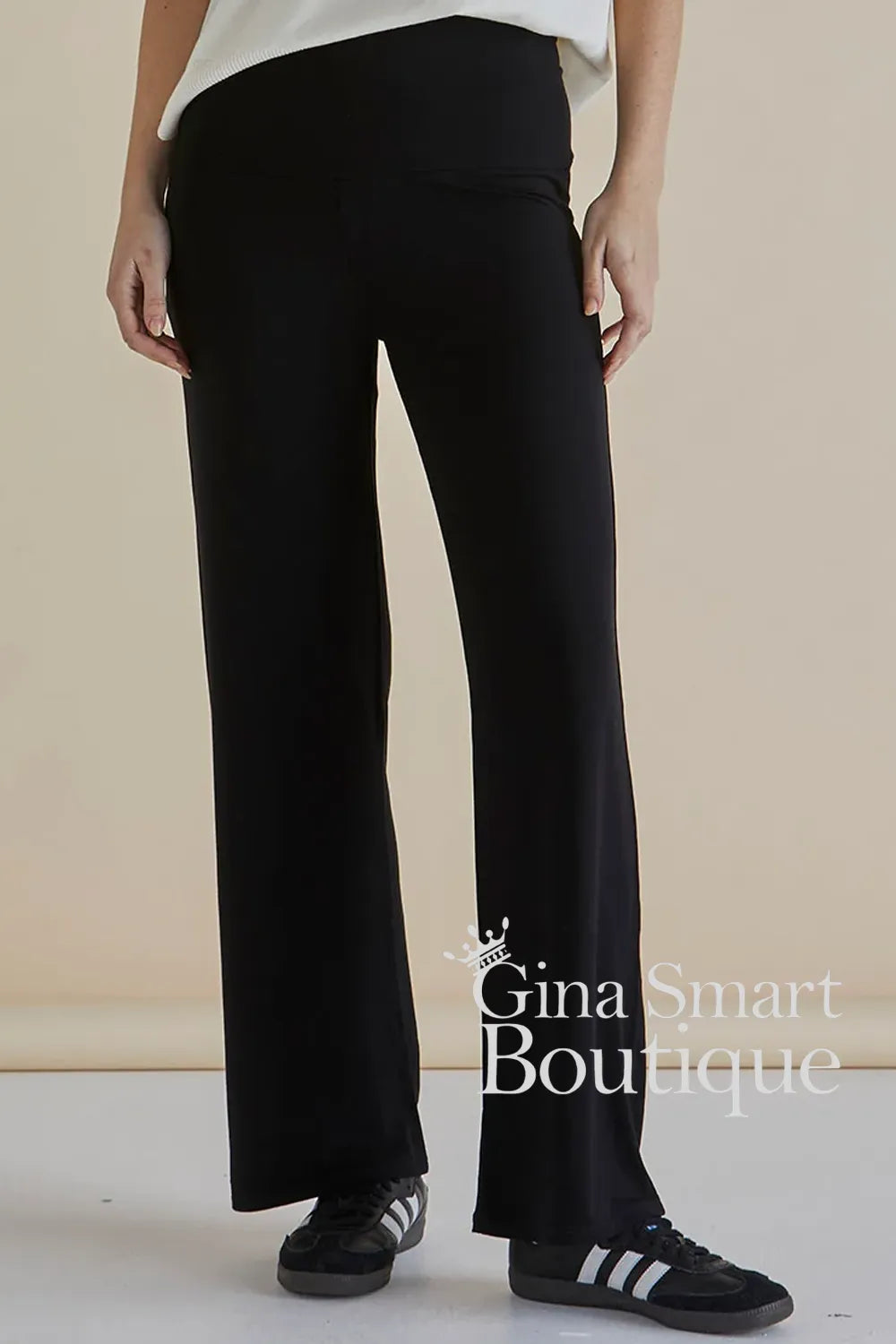 Betty Basics Houston Relax Trouser is a black high waisted flare pant - available at Gina Smart Boutique