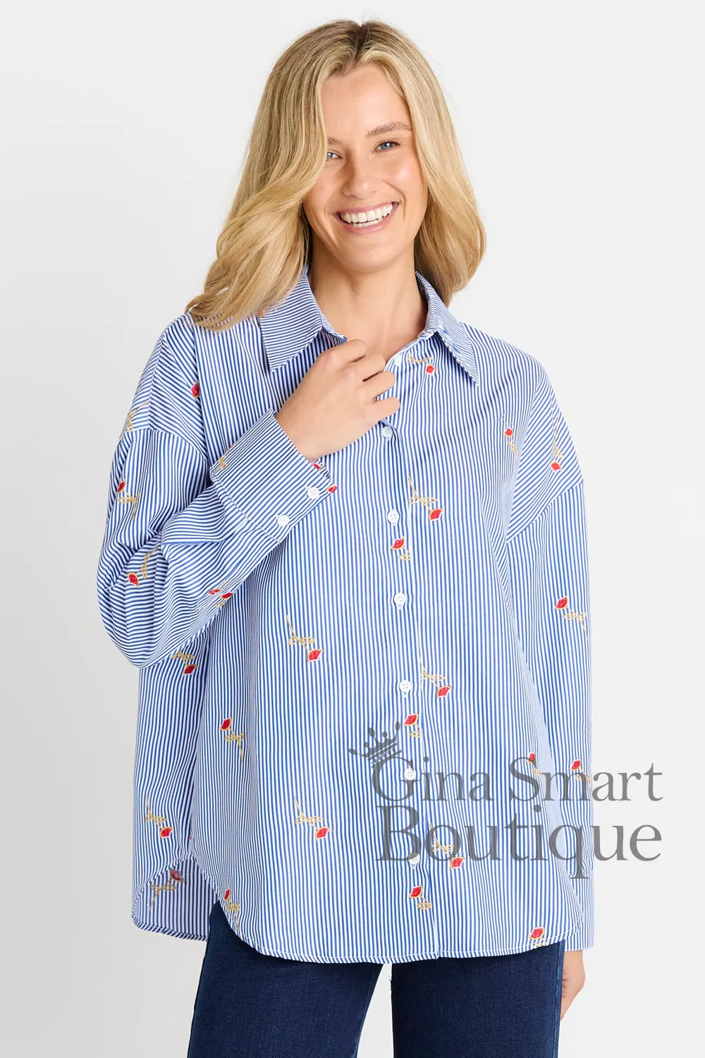 Betty Basics Ros Sage Shirt Rose Stripe Style BB8384