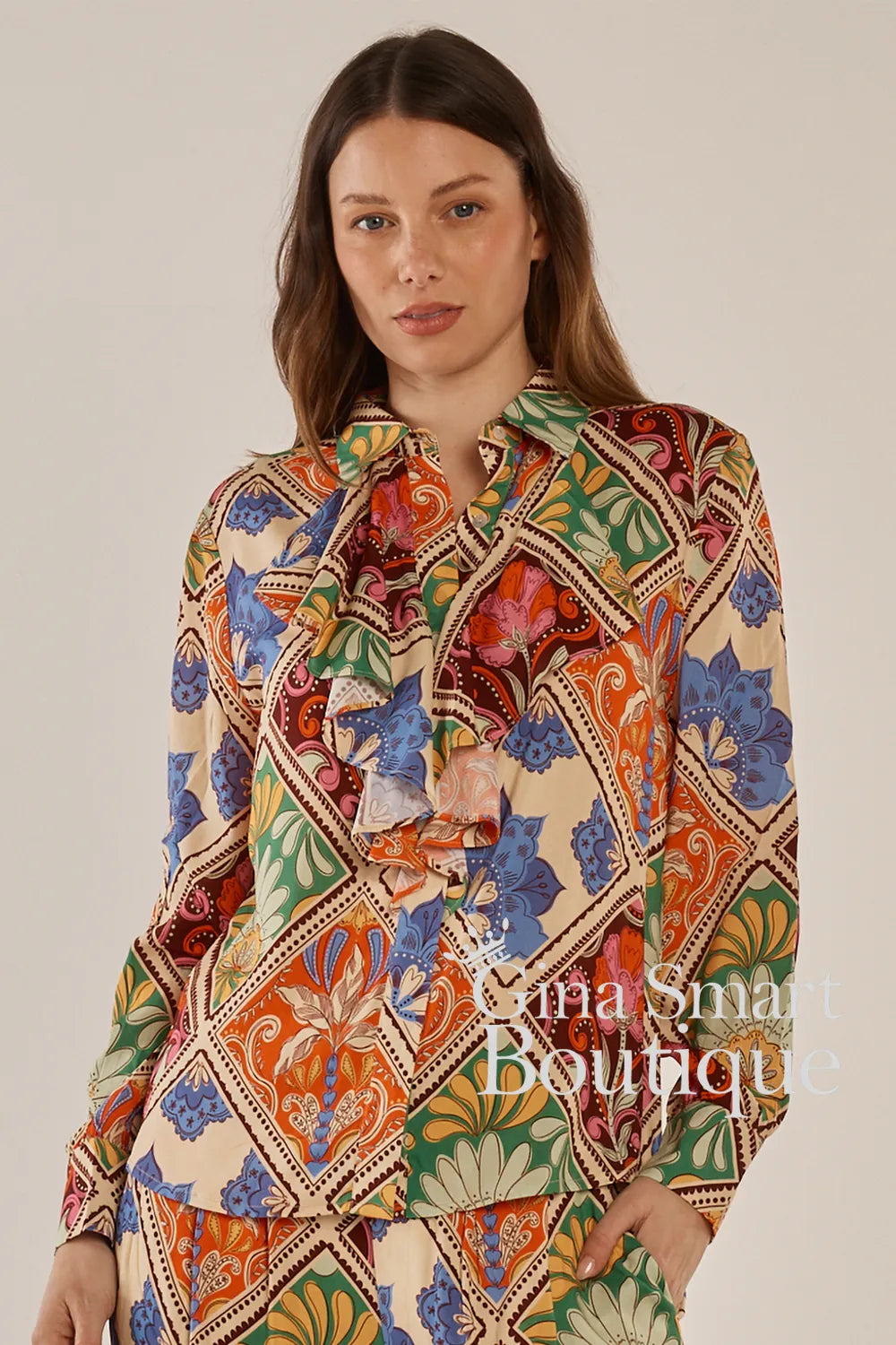 Betty Basics Vil Frida Frill Shirt Villa Floral Print - Style BB8567-V01