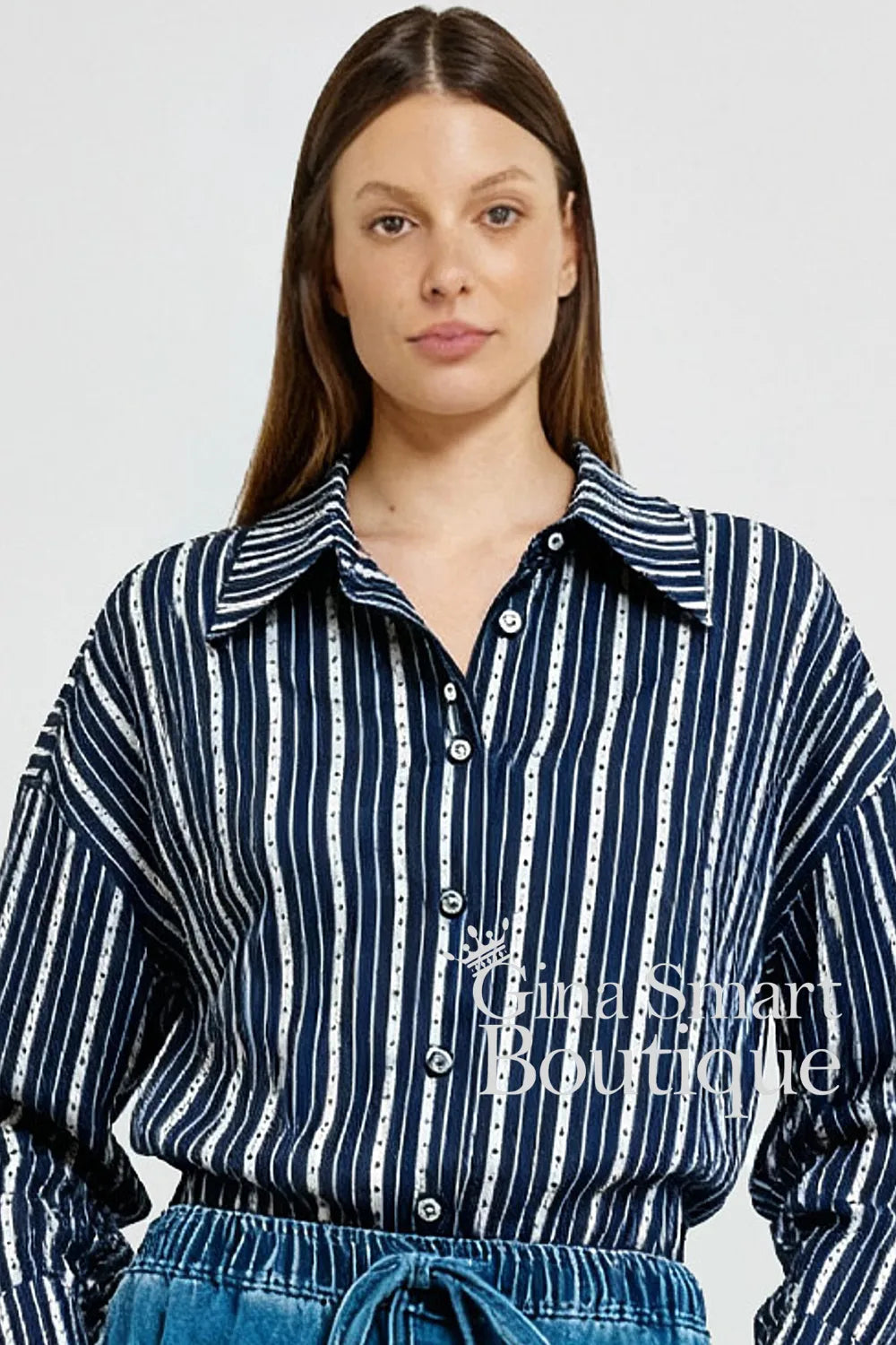Betty Basics Blu Coco Stripe Shirt Star Stripe - Style BB8588-S04