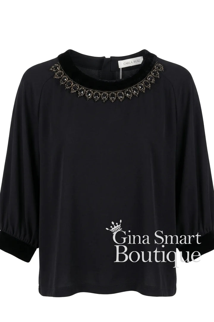 Carla Ruiz Black Velvet Top Style 53072