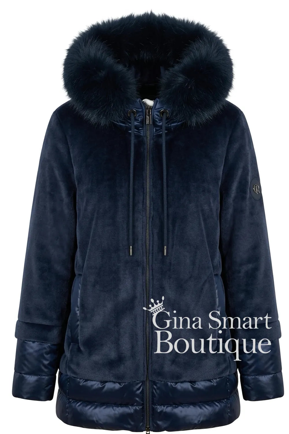 Carla Ruiz Navy Luxe Winter Hooded Parka - Style 53163