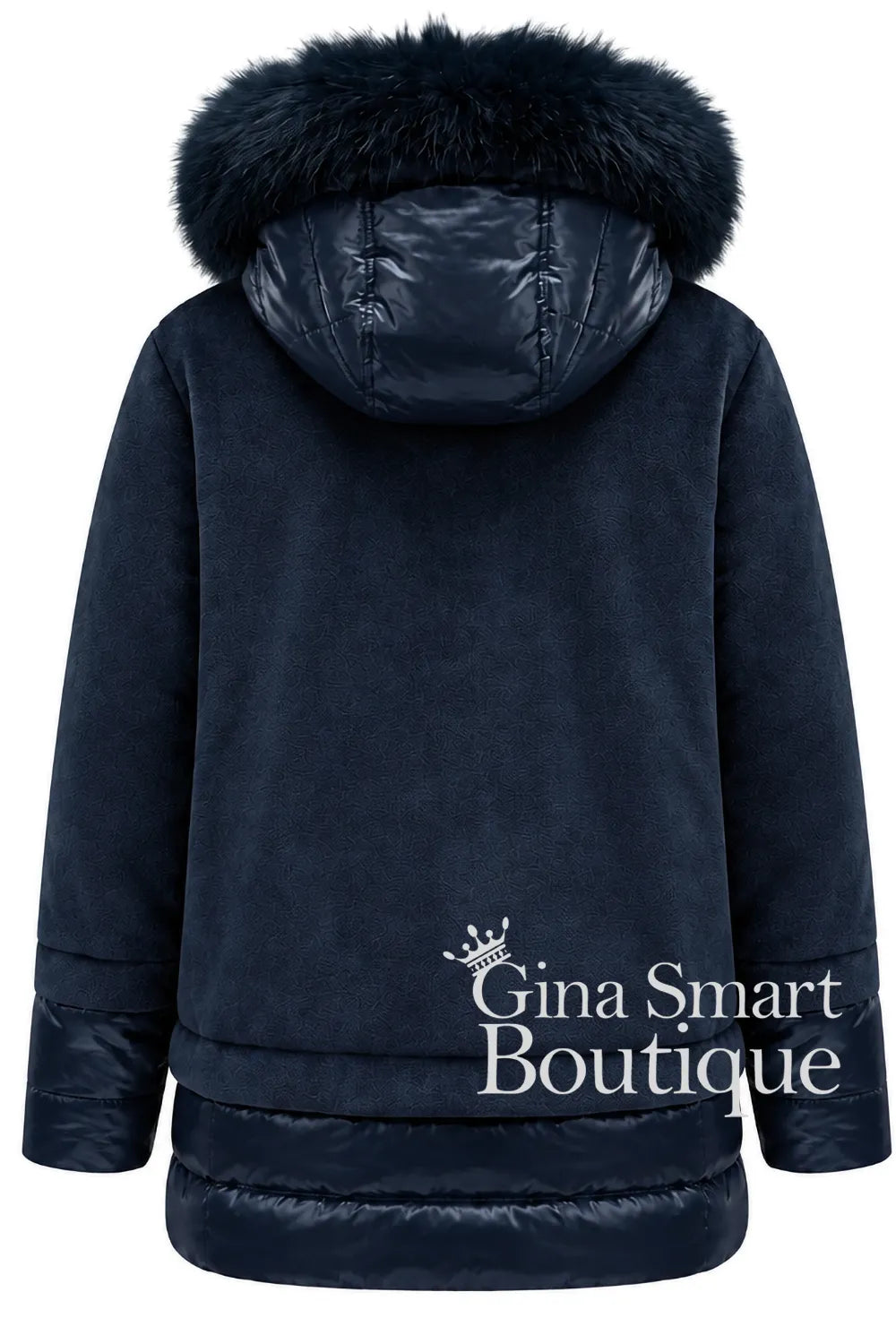 Carla Ruiz Navy Luxe Winter Hooded Parka - Style 53163