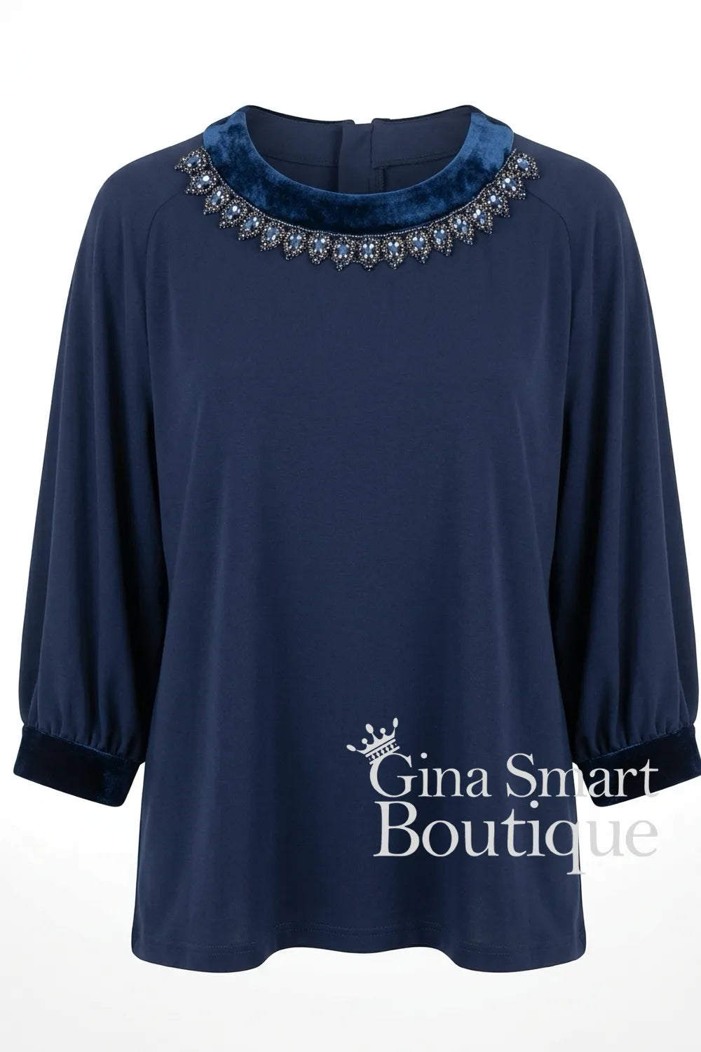 Carla Ruiz Navy Velvet Trim Top Style 53072