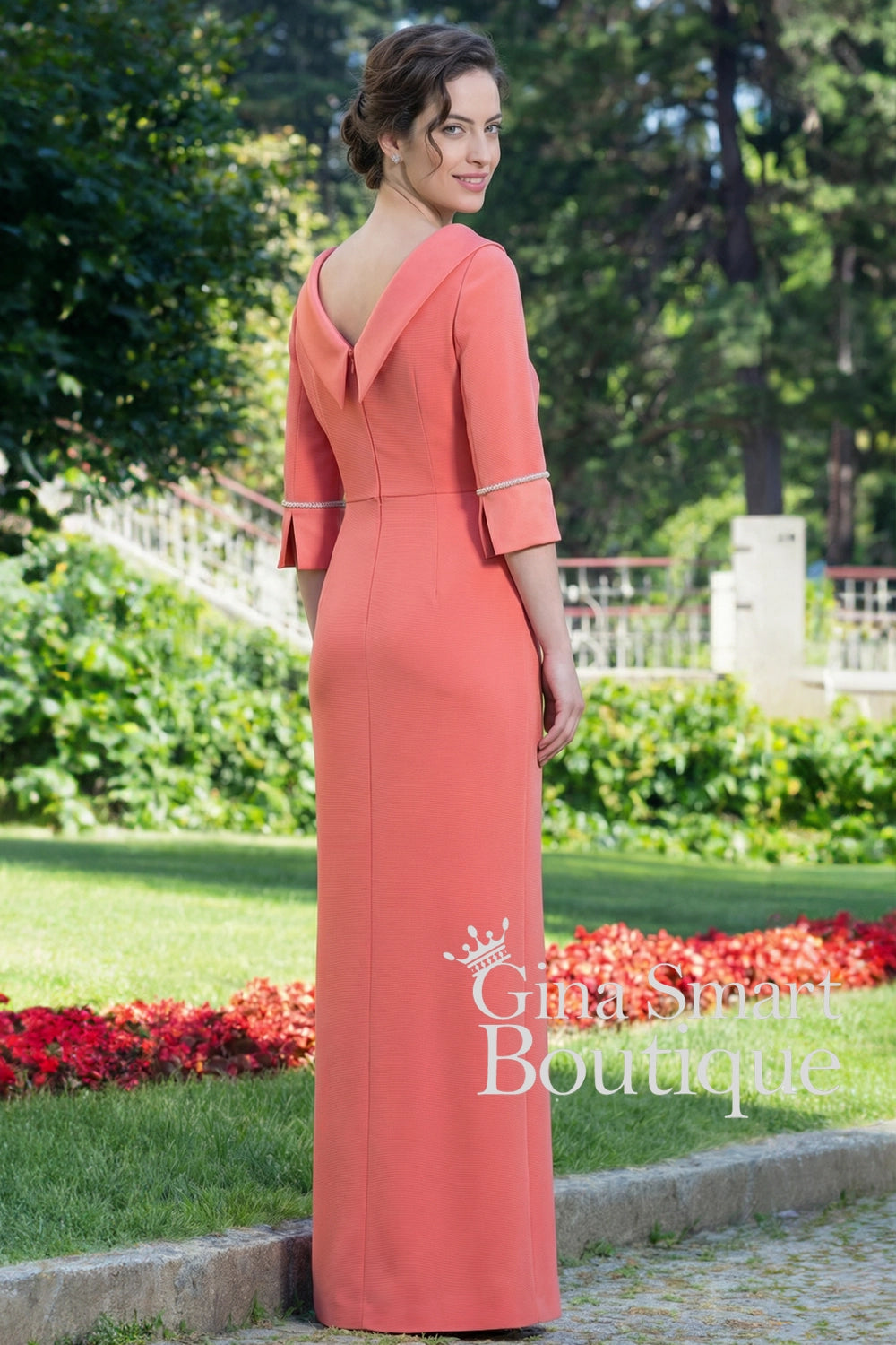 Carmen Melero Style 6303 Coral Full-Length Dress NON RETURNABLE