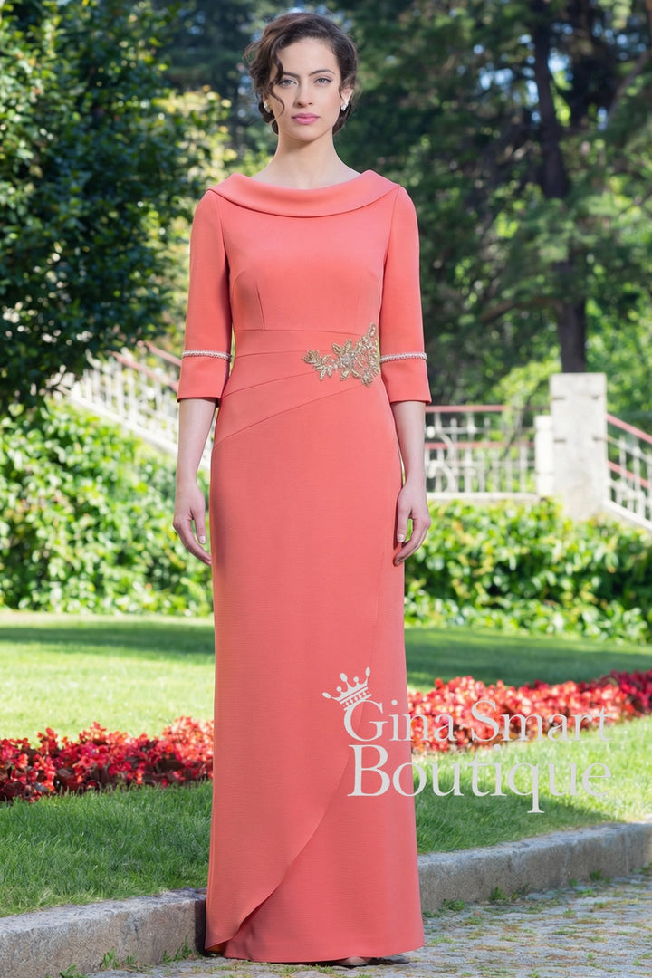 Carmen Melero Style 6303 Coral Full-Length Dress NON RETURNABLE