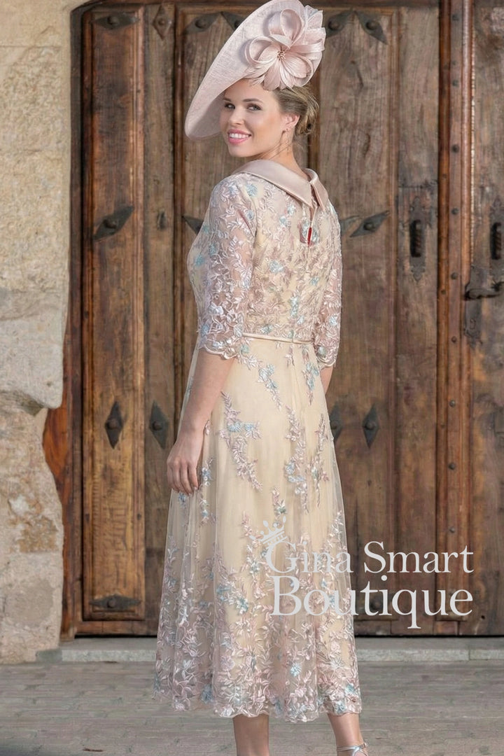 Carmen Melero Style 9225 Champagne Lace Dress NON RETURNABLE