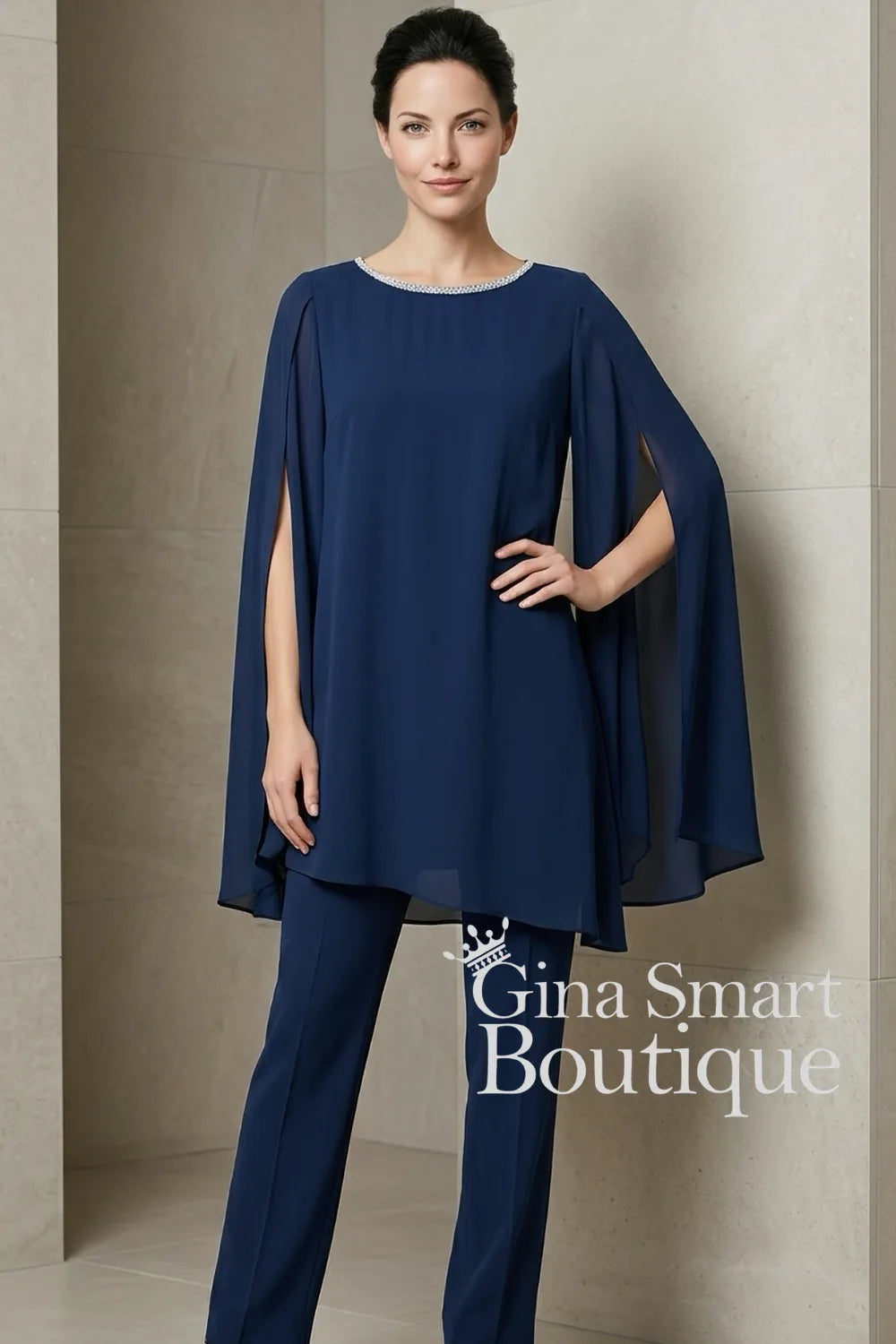 Claudia C Style 719 120 Navy Two Piece Trouser Set