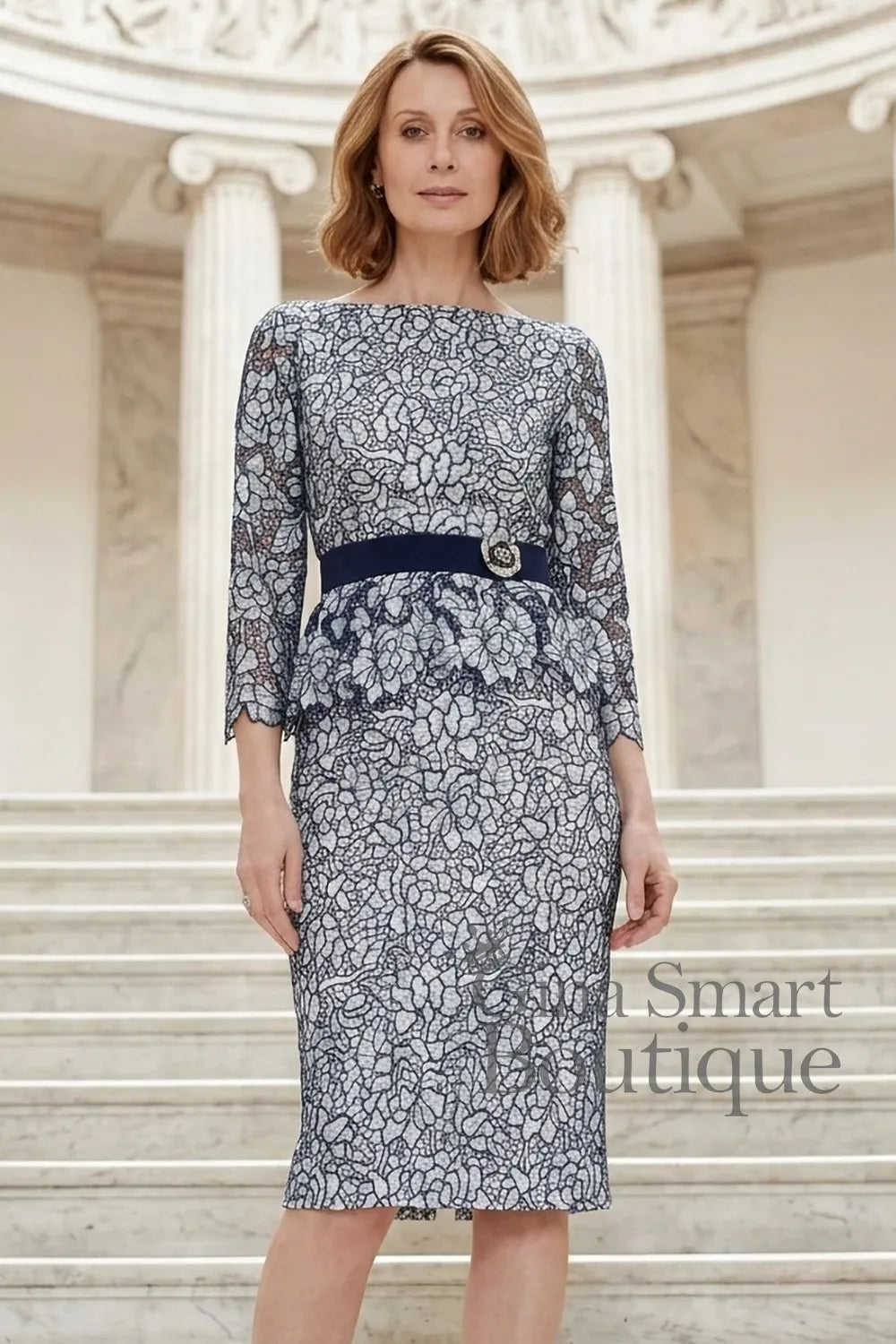 cream and navy dress Condici Navy and Cream Lace Dress 71159  N.Shelley