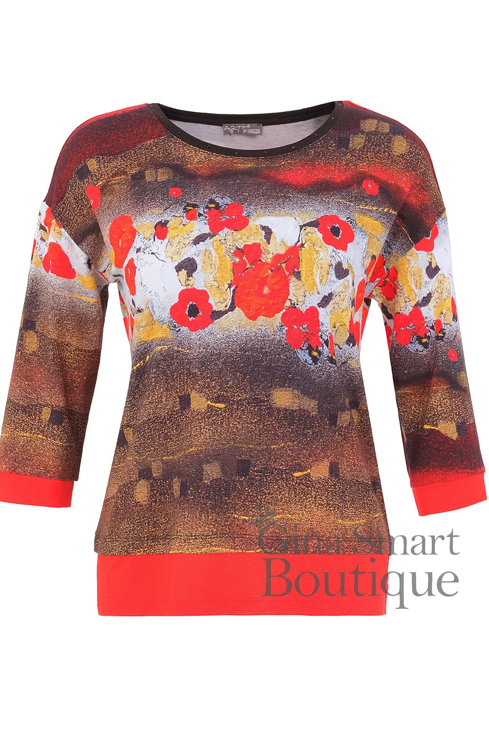 Dolcezza Abstract Floral Print Scoop Neck Top Style 76630