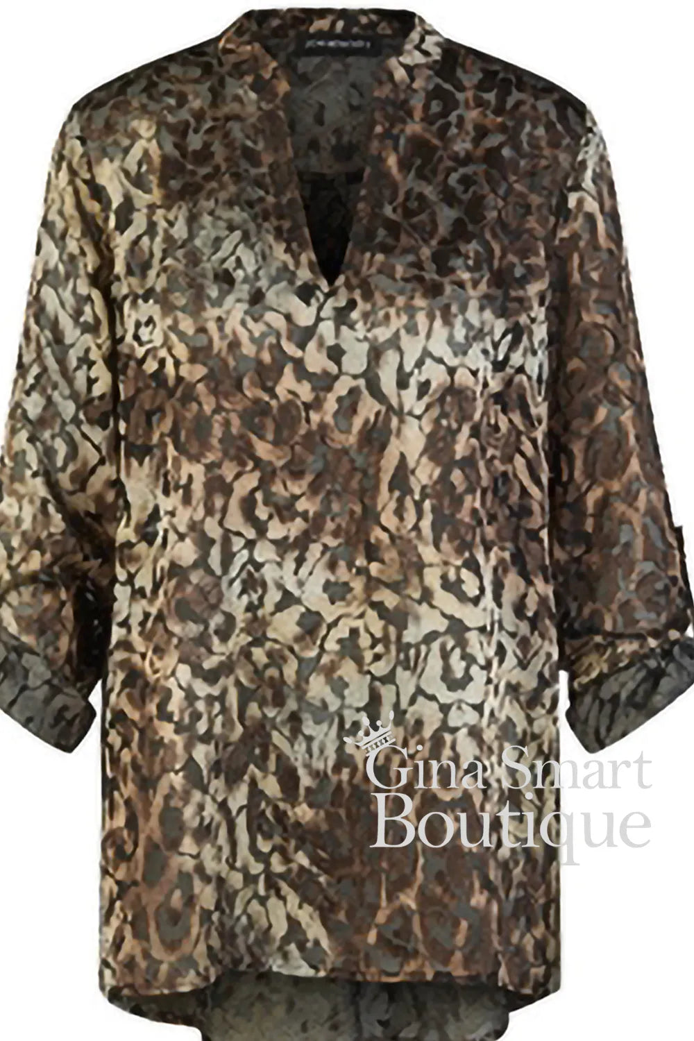Doris Streich Bronze Animal Print Blouse Style 27440584