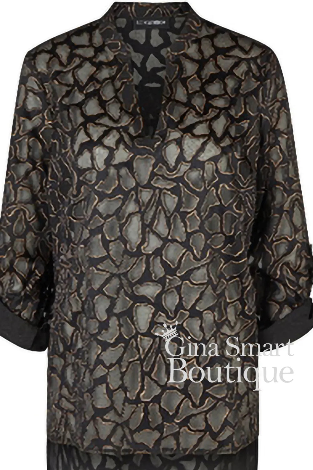 Doris Streich Gold and Metallic Geometric Blouse Style 27440699