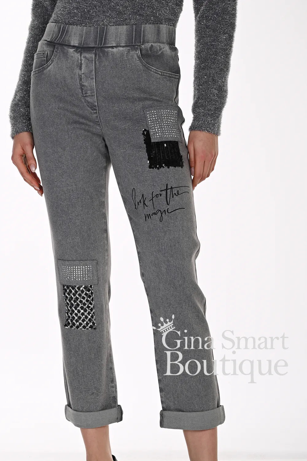 Frank Lyman Grey Denim Stretch Trousers Style 264819