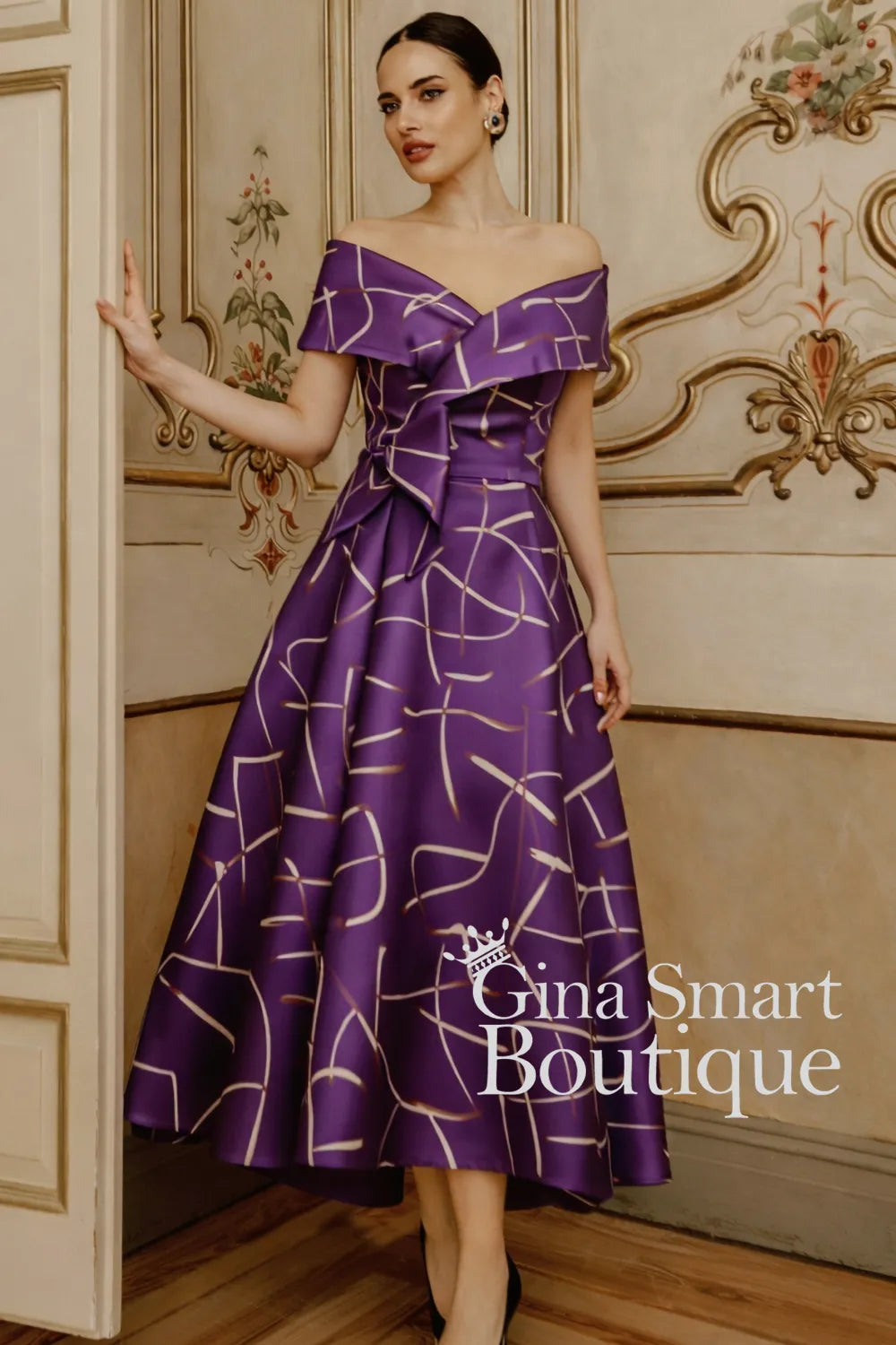 Gabriela Sanchez Off-the-Shoulder Purple Dress - Style 26706