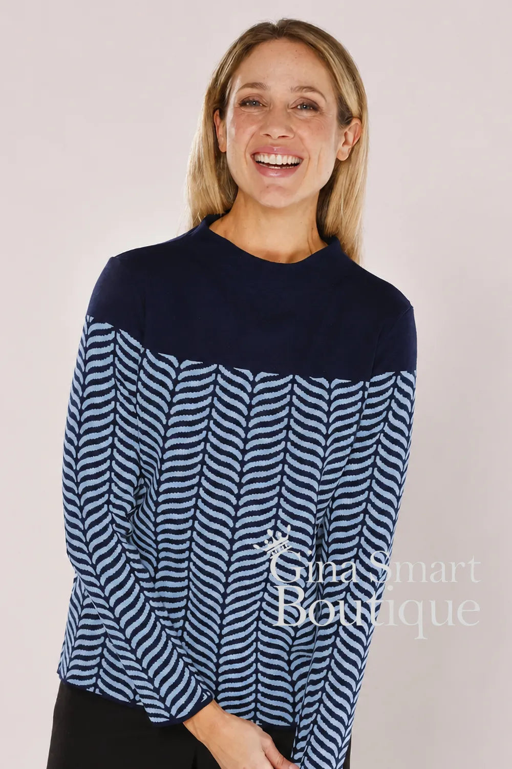 Gollehaug Navy Chevron Sweater Style 02621-11073