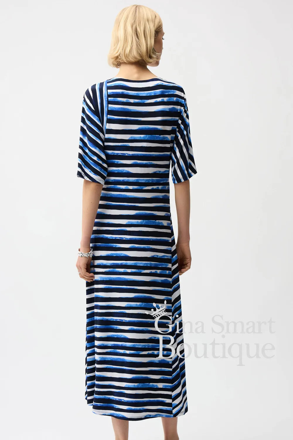Joseph Ribkoff Dress Style 261047-3801 Blue/Vanilla