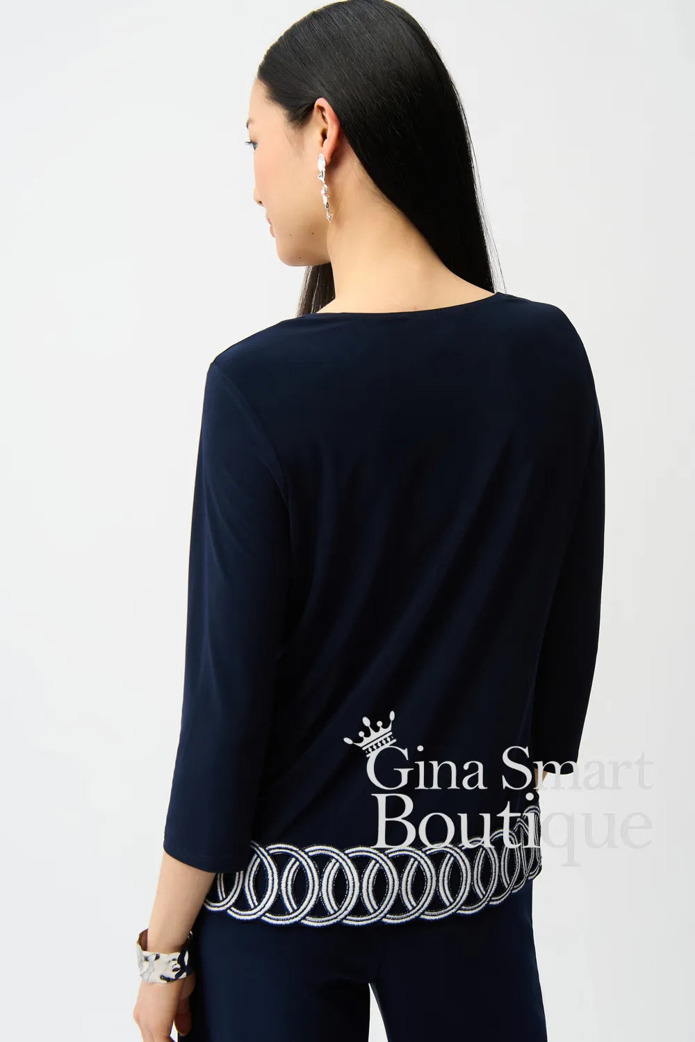 Joseph Ribkoff Top Style 261069-2229 Midnight Blue/Vanilla