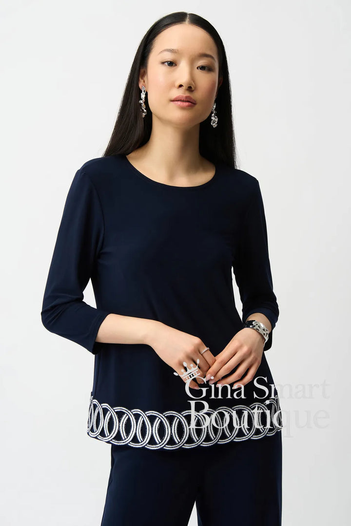 Joseph Ribkoff Top Style 261069-2229 Midnight Blue/Vanilla