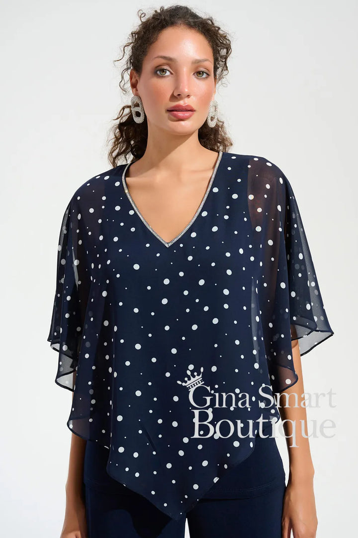 Joseph Ribkoff Top Style 261766-2229 Midnight Blue/Vanilla