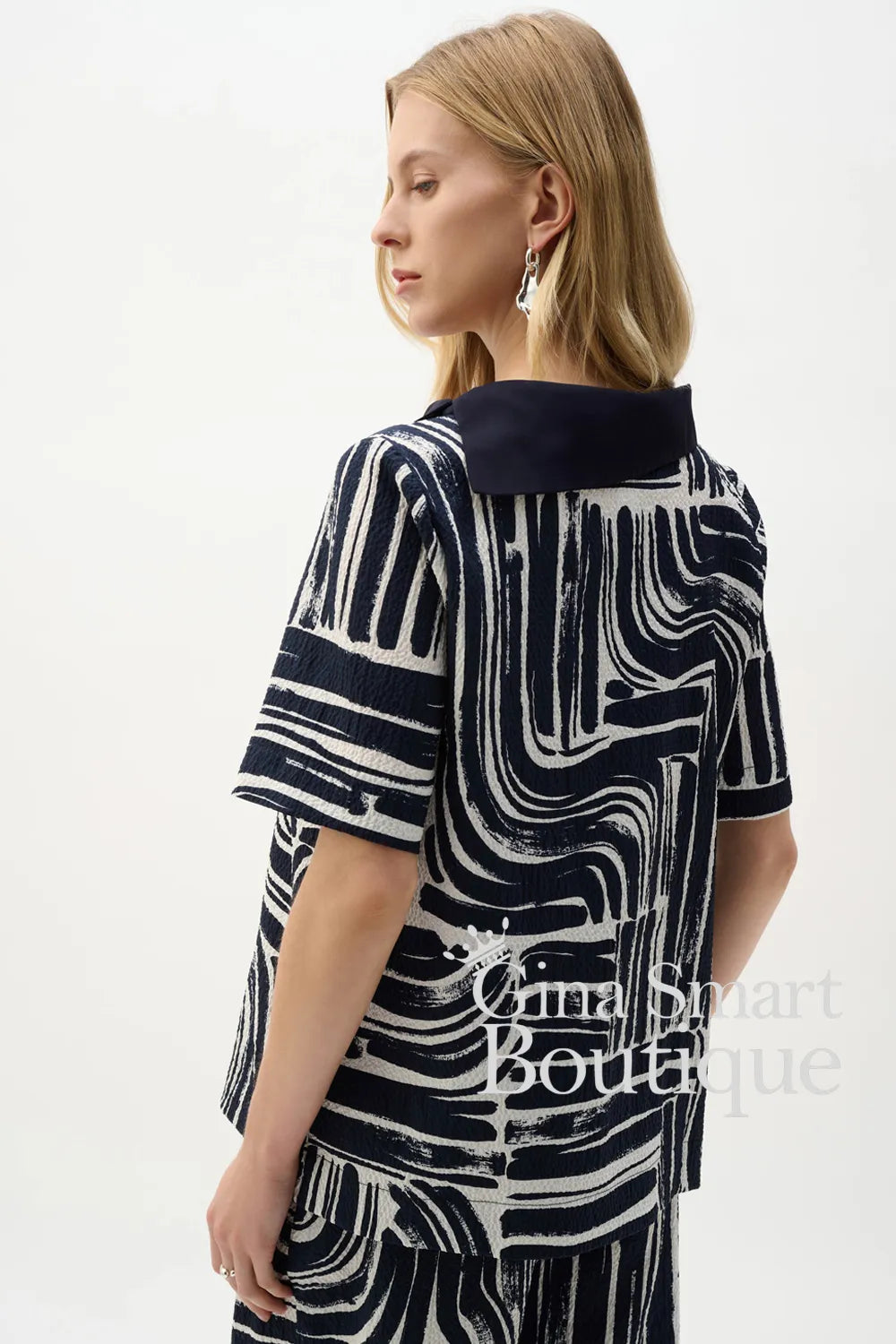 Joseph Ribkoff Top Style 262162-2366 Vanilla/Midnight Blue