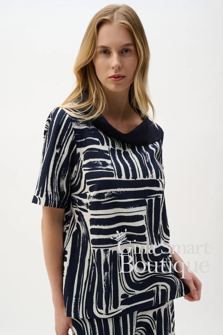 Joseph Ribkoff Top Style 262162-2366 Vanilla/Midnight Blue
