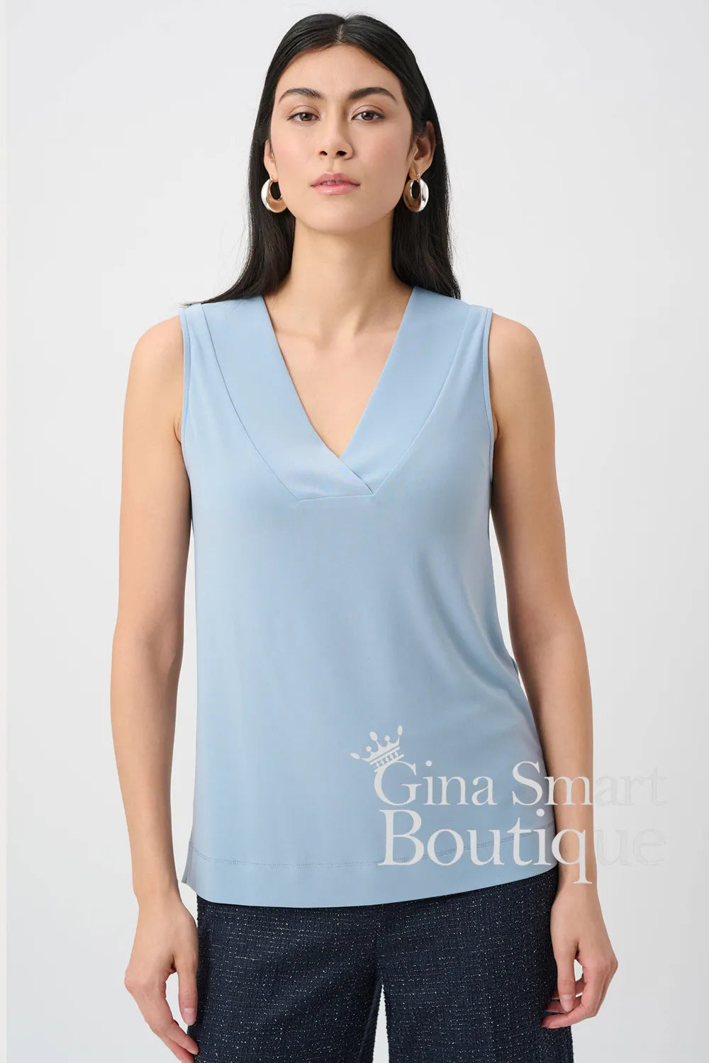 Joseph Ribkoff Chambray Silky Knit Sleeveless Top Style 241239F26