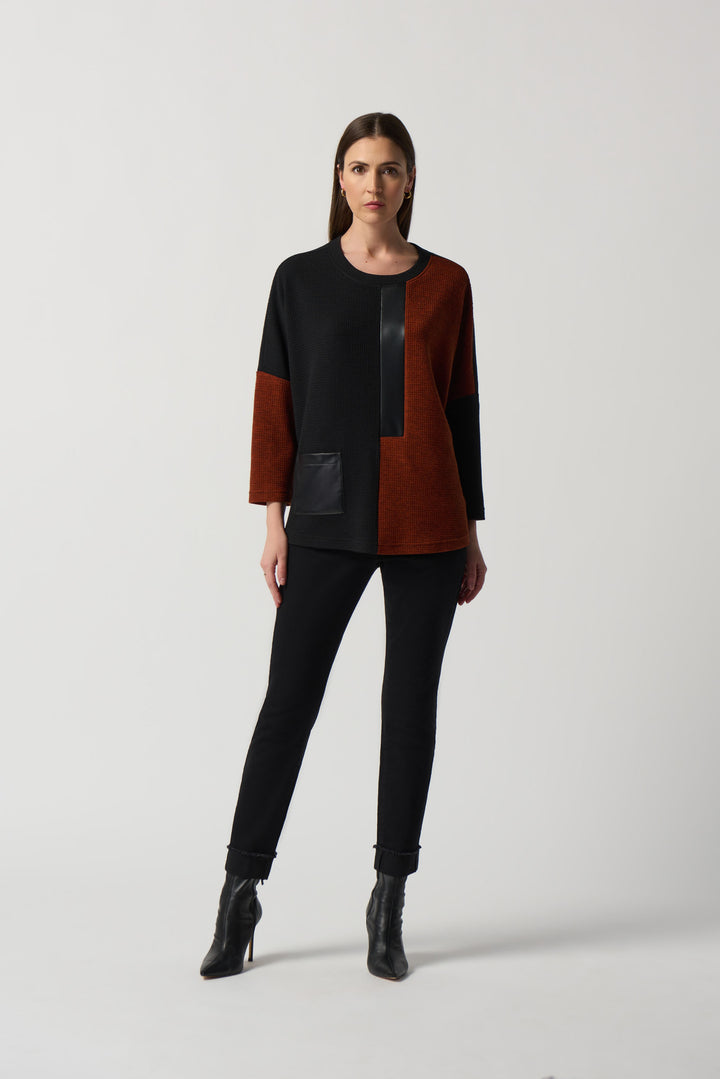 "Joseph Ribkoff Black/Tandoori Boxy Colour-Block Top Style 233055"