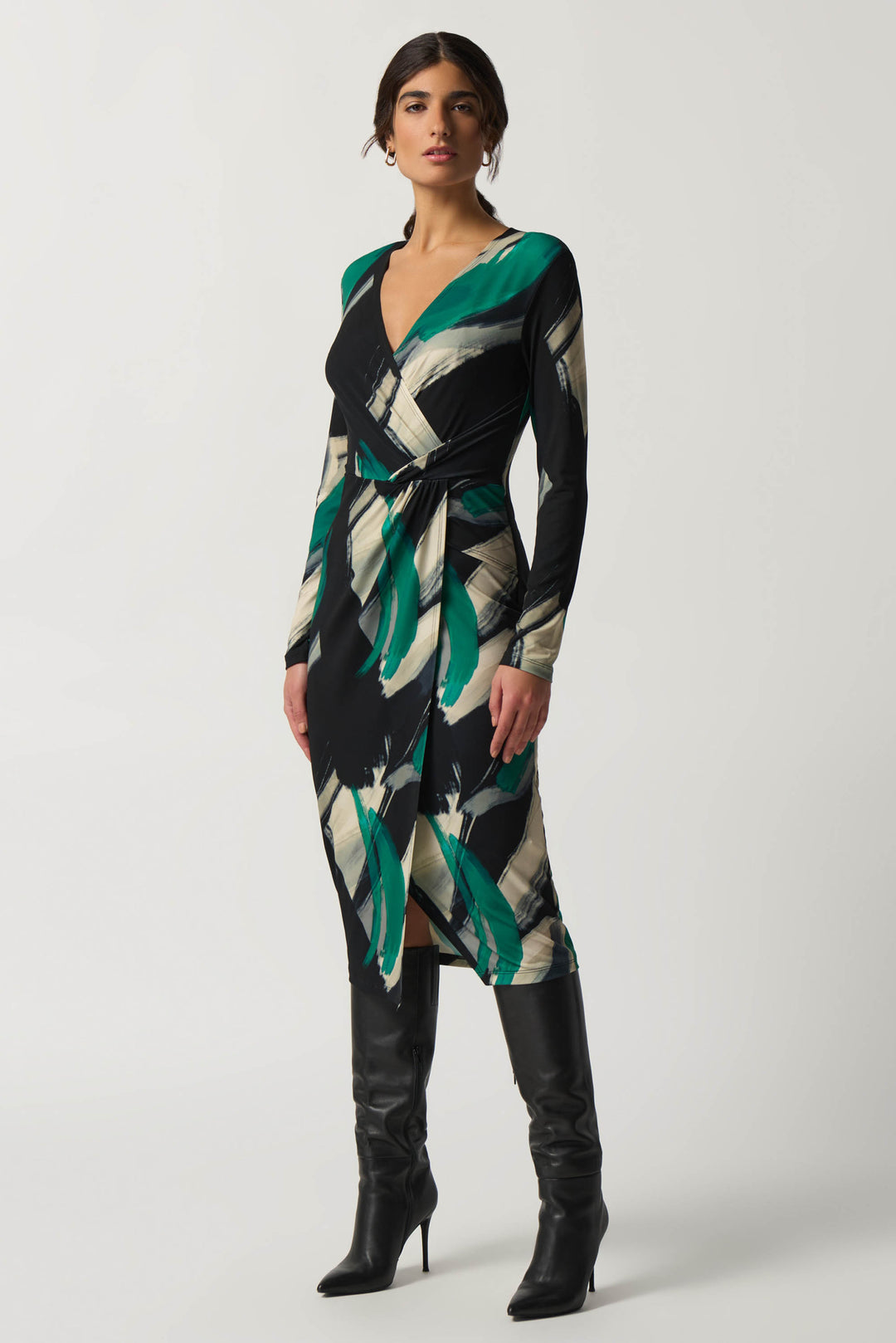 "Joseph Ribkoff Black/Multi Abstract Print Wrap Dress Style 233127"